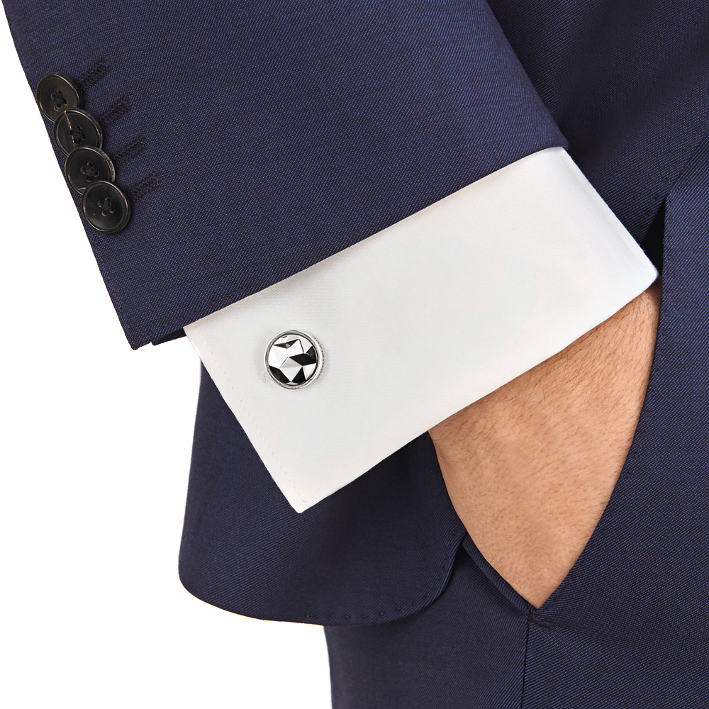 Cufflinks, round in silver with black ruthenium-coated inlay, image 5