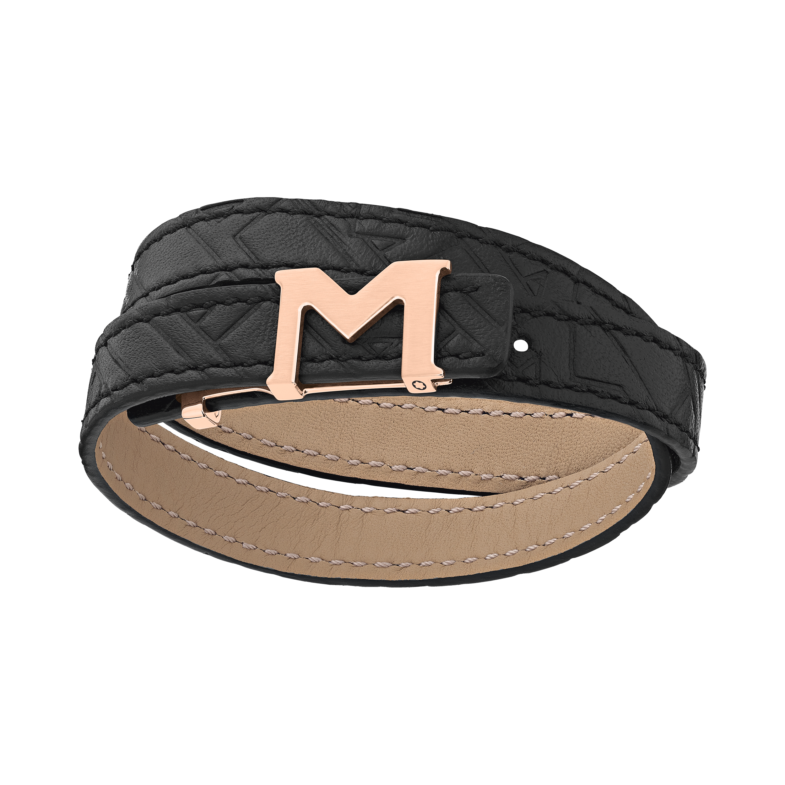 Montblanc M Logo Bracelet, Embossed Black Band with Rose Gold 