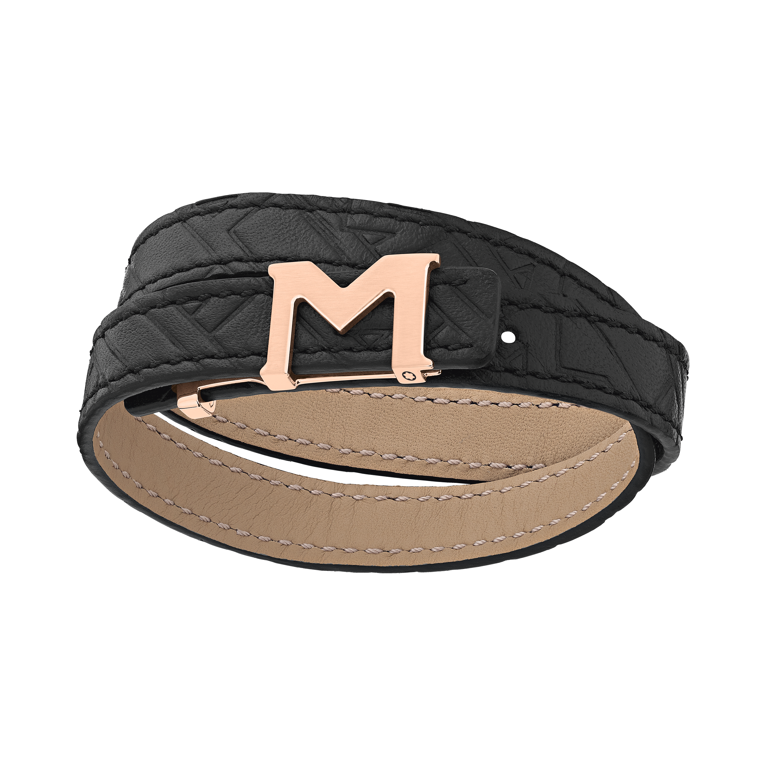 Montblanc M Logo Bracelet, Embossed Black Band with Rose Gold-Coated Closure, image 1