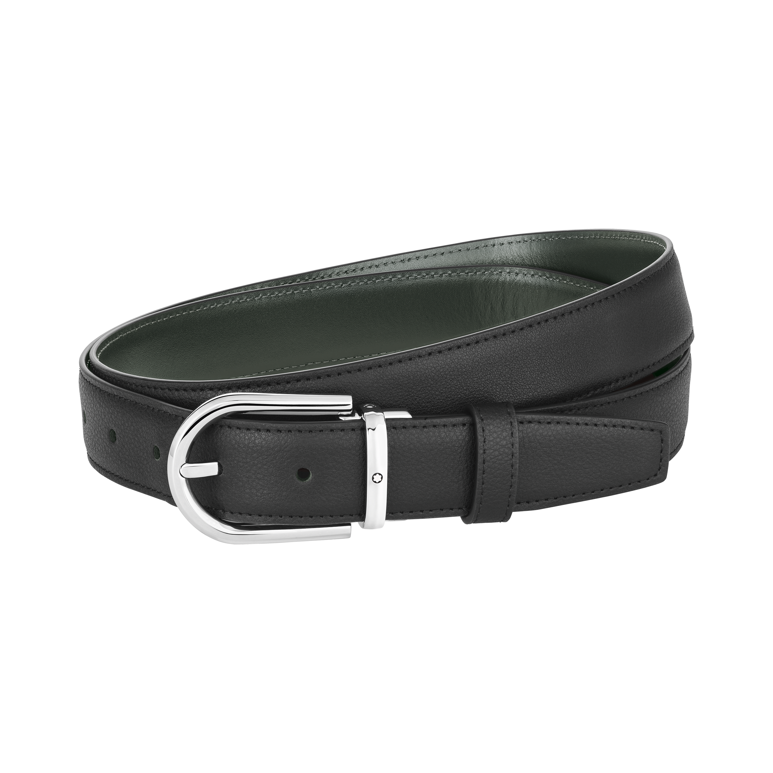 Horseshoe buckle black/green 30 mm reversible leather belt, image 3