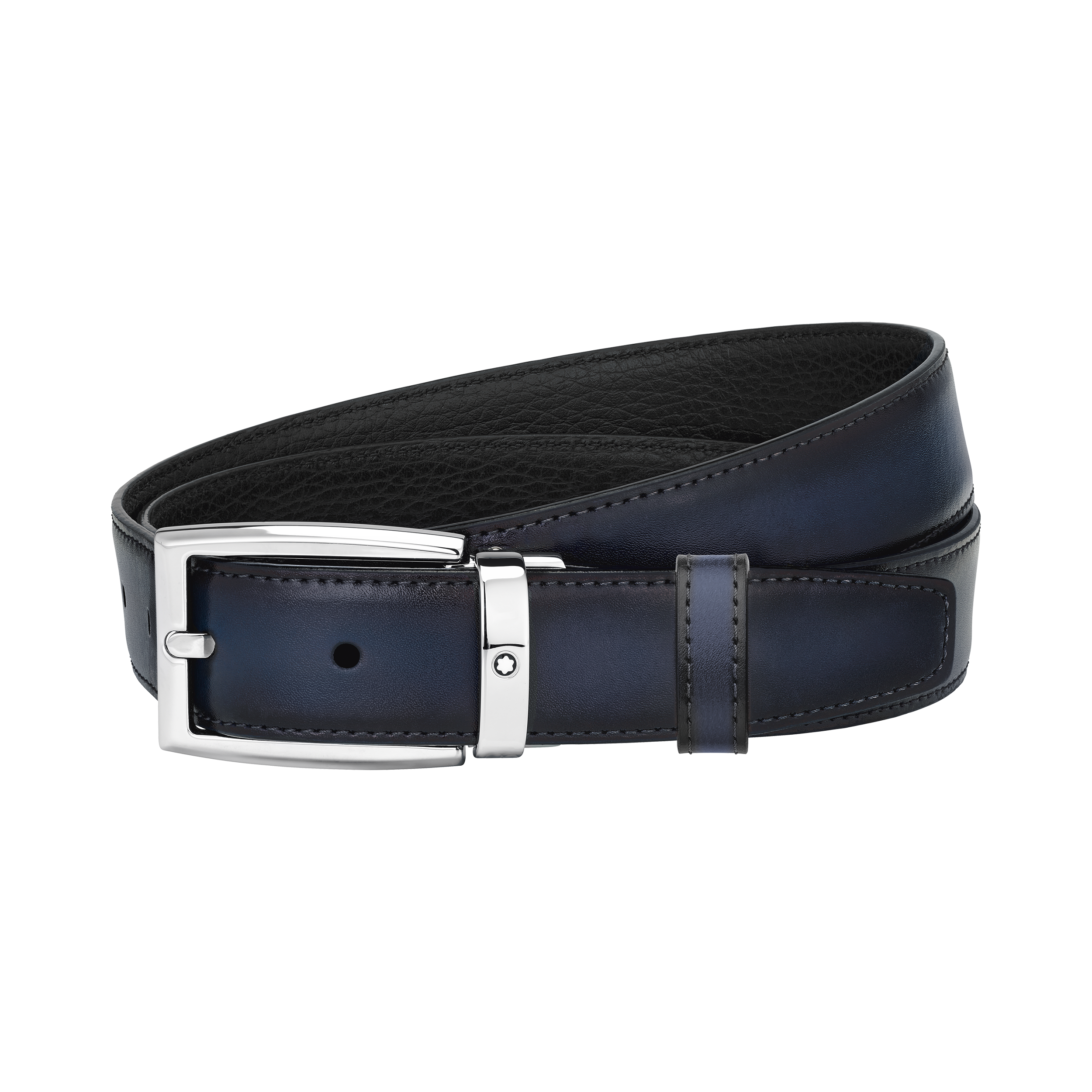 Black/blue 30 mm reversible leather belt, image 1