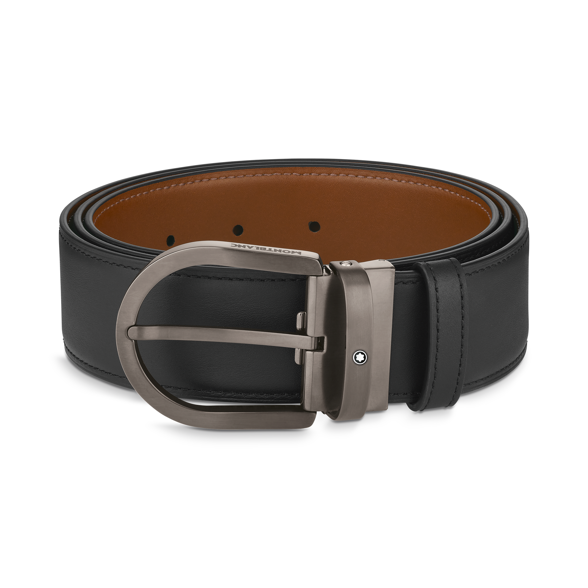 Horseshoe buckle black/brown 40 mm reversible leather belt, image 1