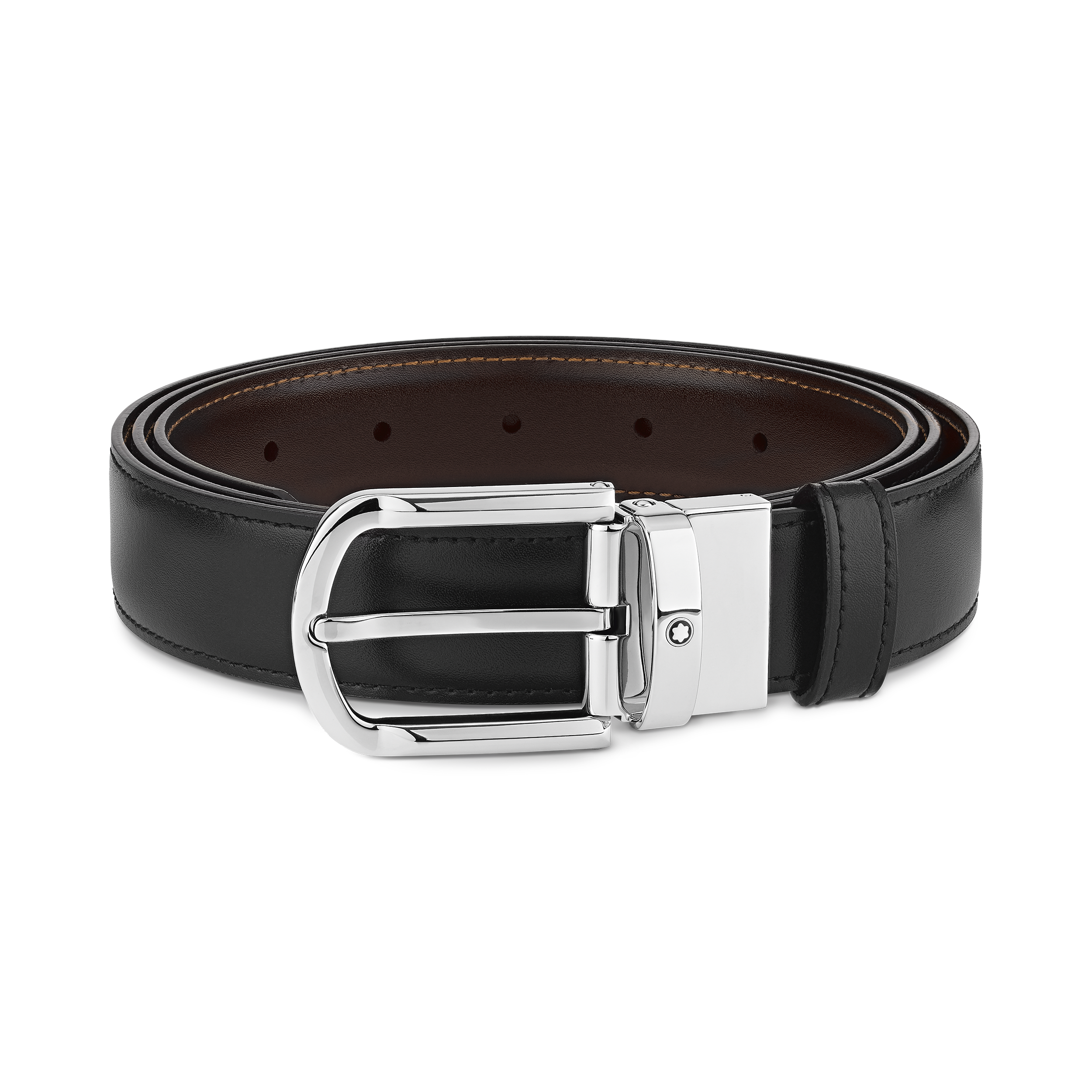 Horseshoe buckle black/brown 30 mm reversible leather belt, image 1