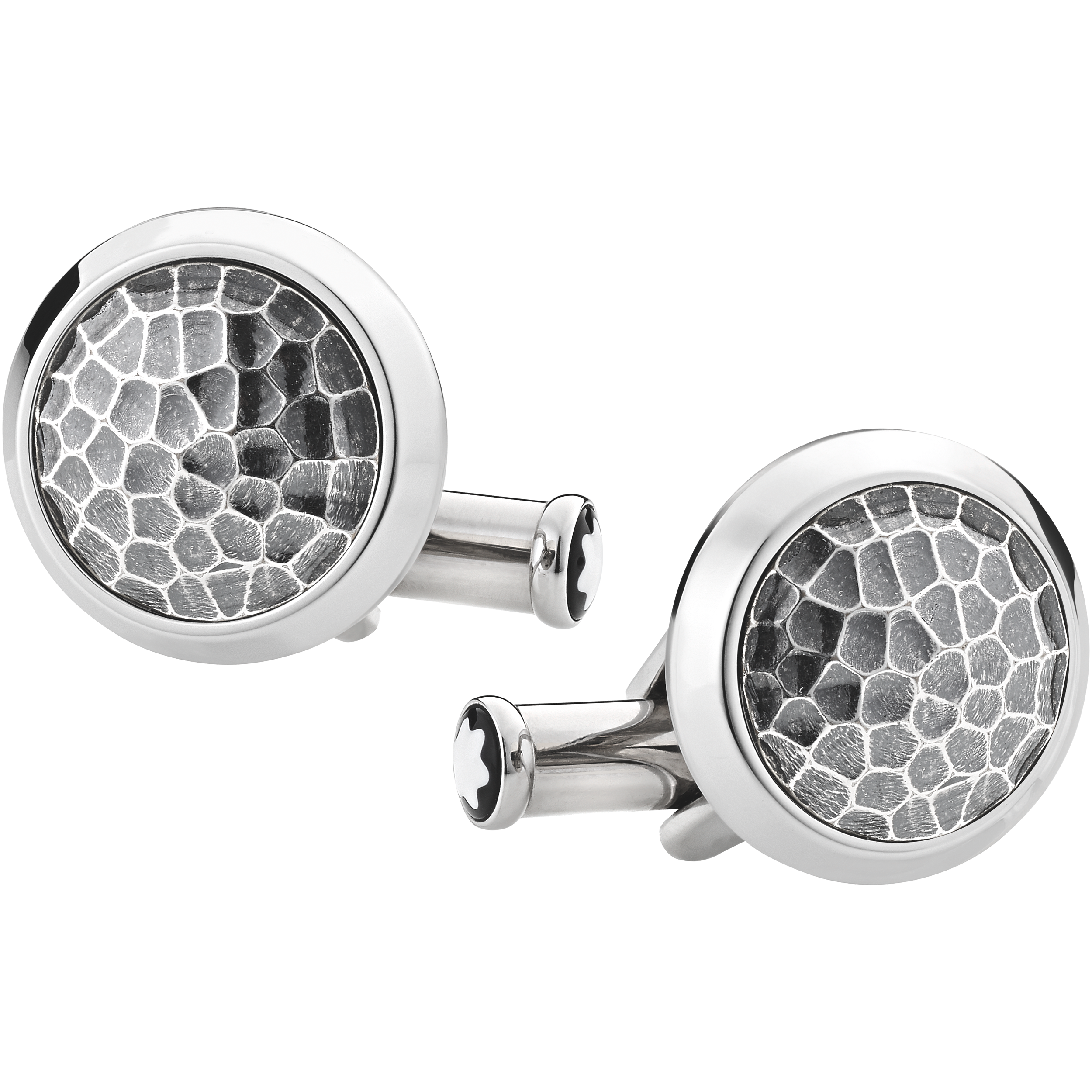 Cufflinks, round in stainless steel with martelé inlay, image 1