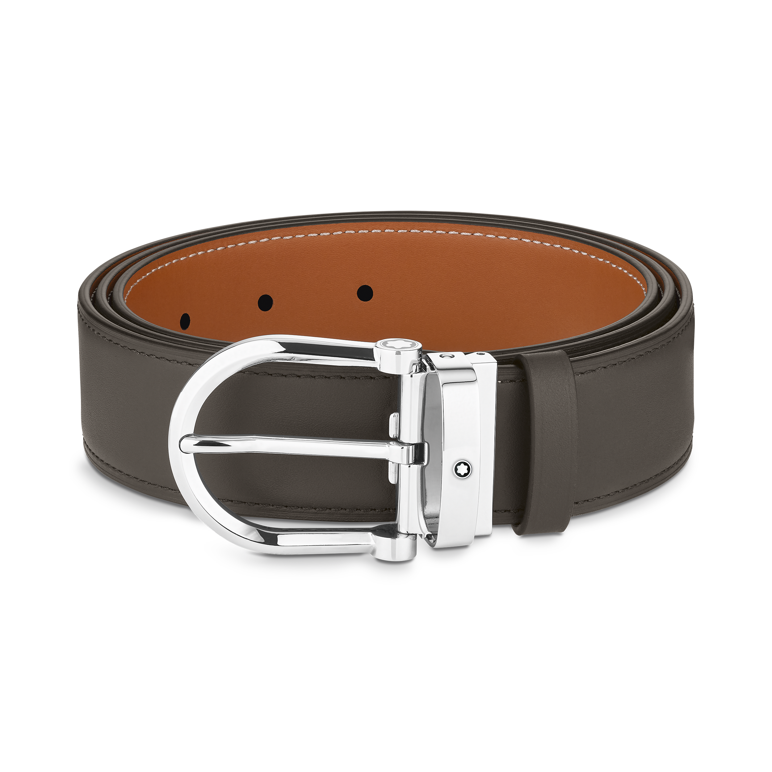 Horseshoe buckle smoke/tan colors 35 mm reversible leather belt, image 1