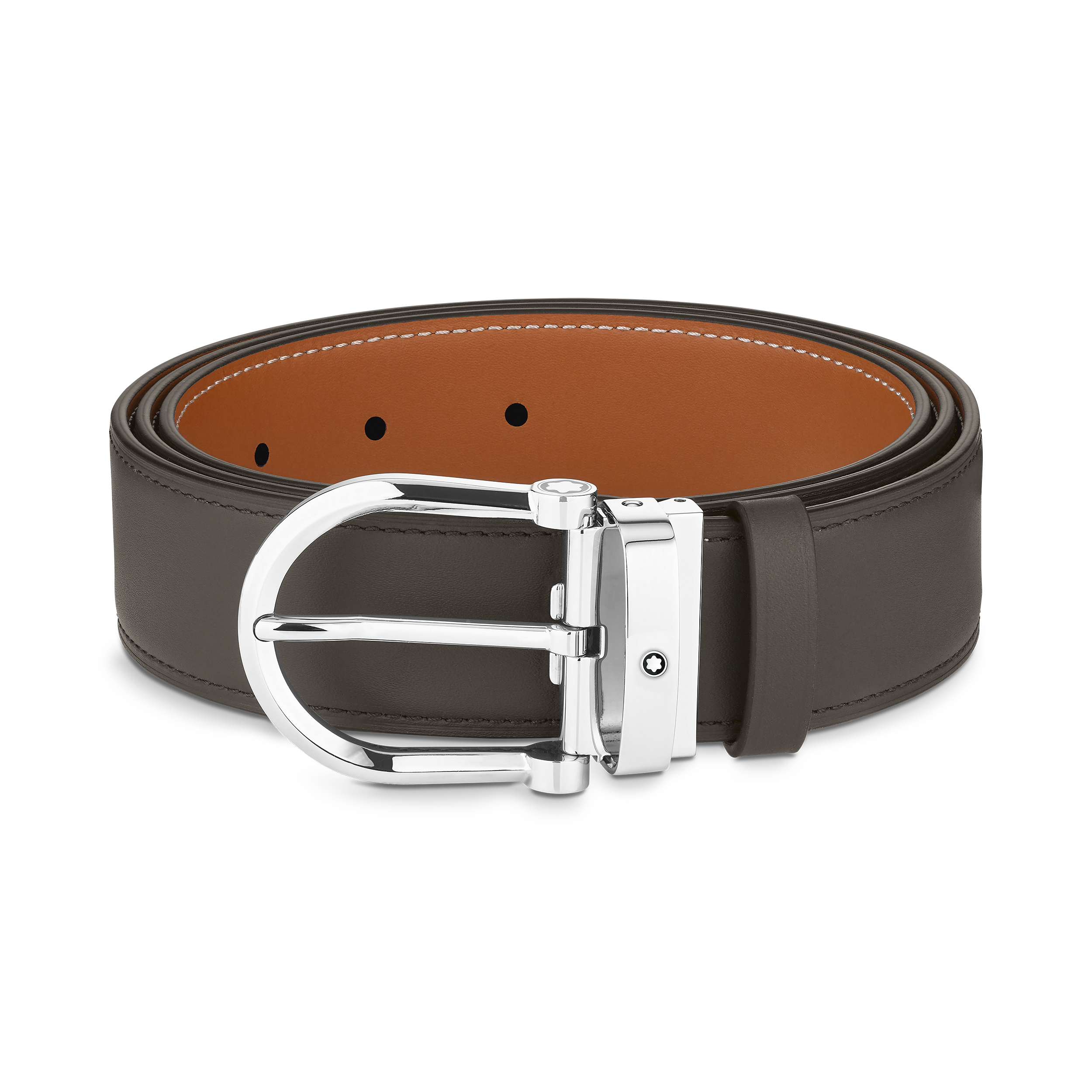 Horseshoe buckle smoke/tan colors 35 mm reversible leather belt, image 2