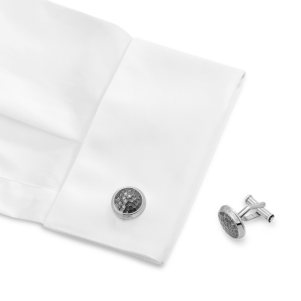 Cufflinks, round in stainless steel with martelé inlay, image 2