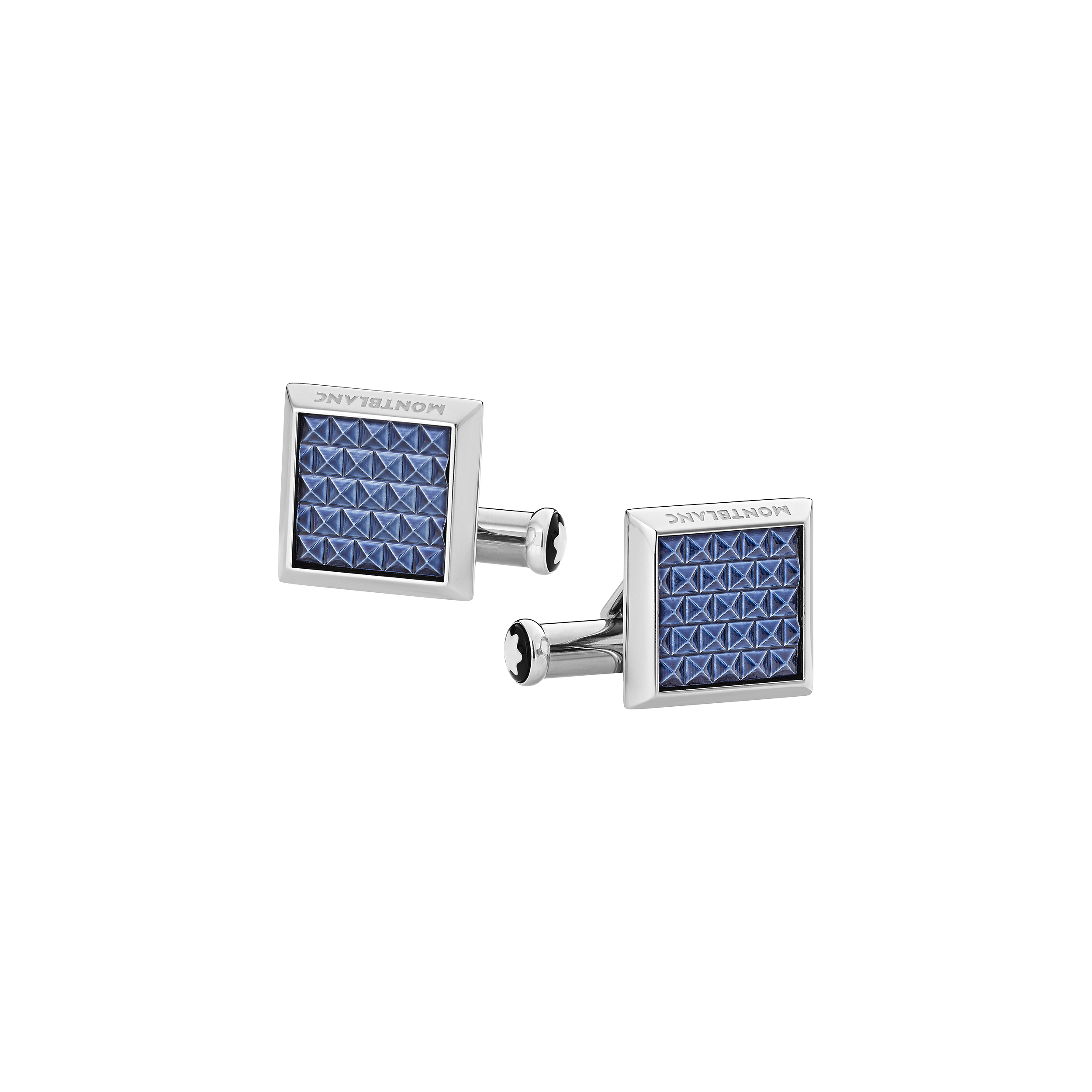 Cufflinks, rectangular in stainless steel with blue patterned inlay, image 1