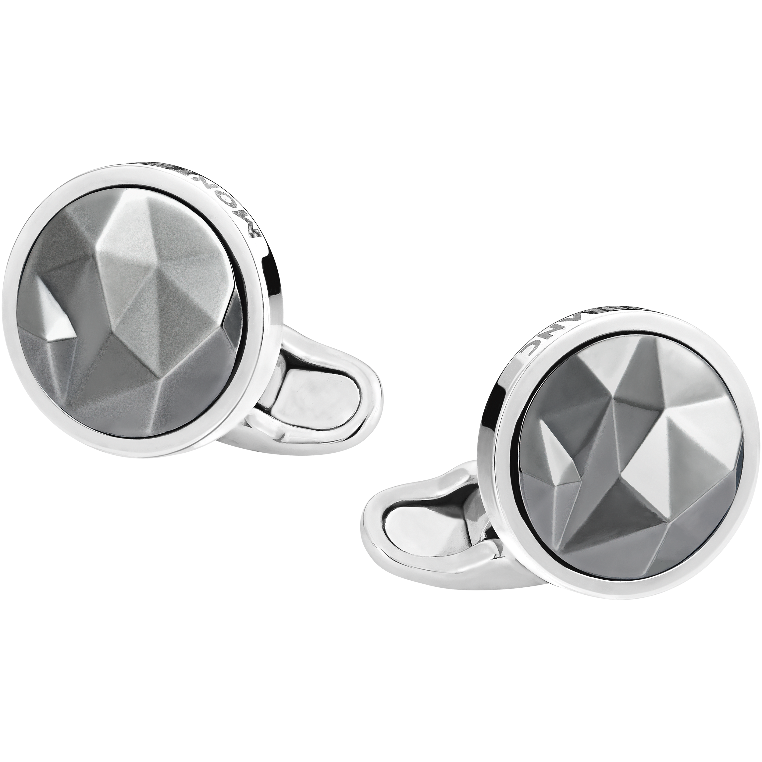 Cufflinks, round in silver with black ruthenium-coated inlay, image 1