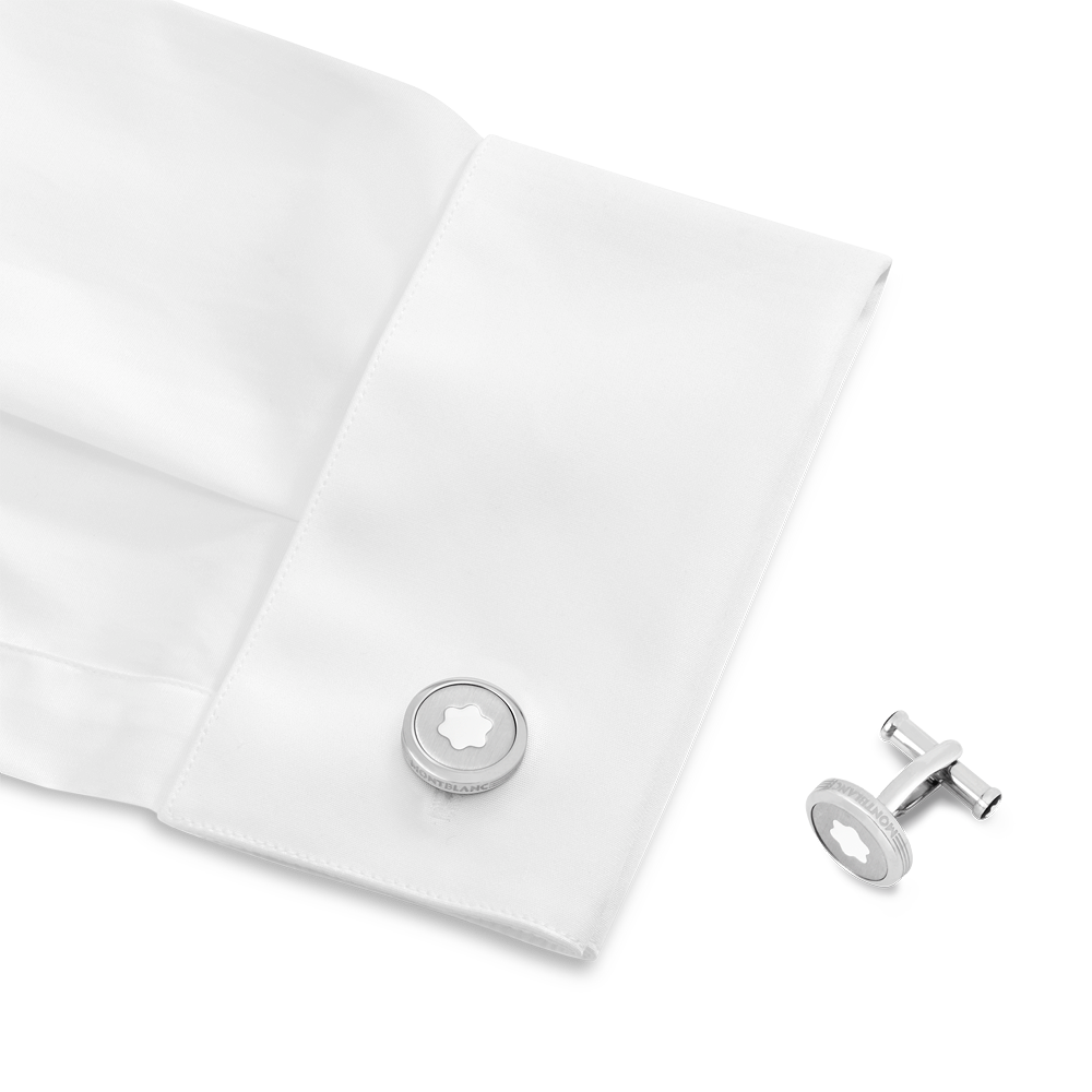 Starwalker Cufflinks, round in stainless steel with illuminating Montblanc emblem, image 2