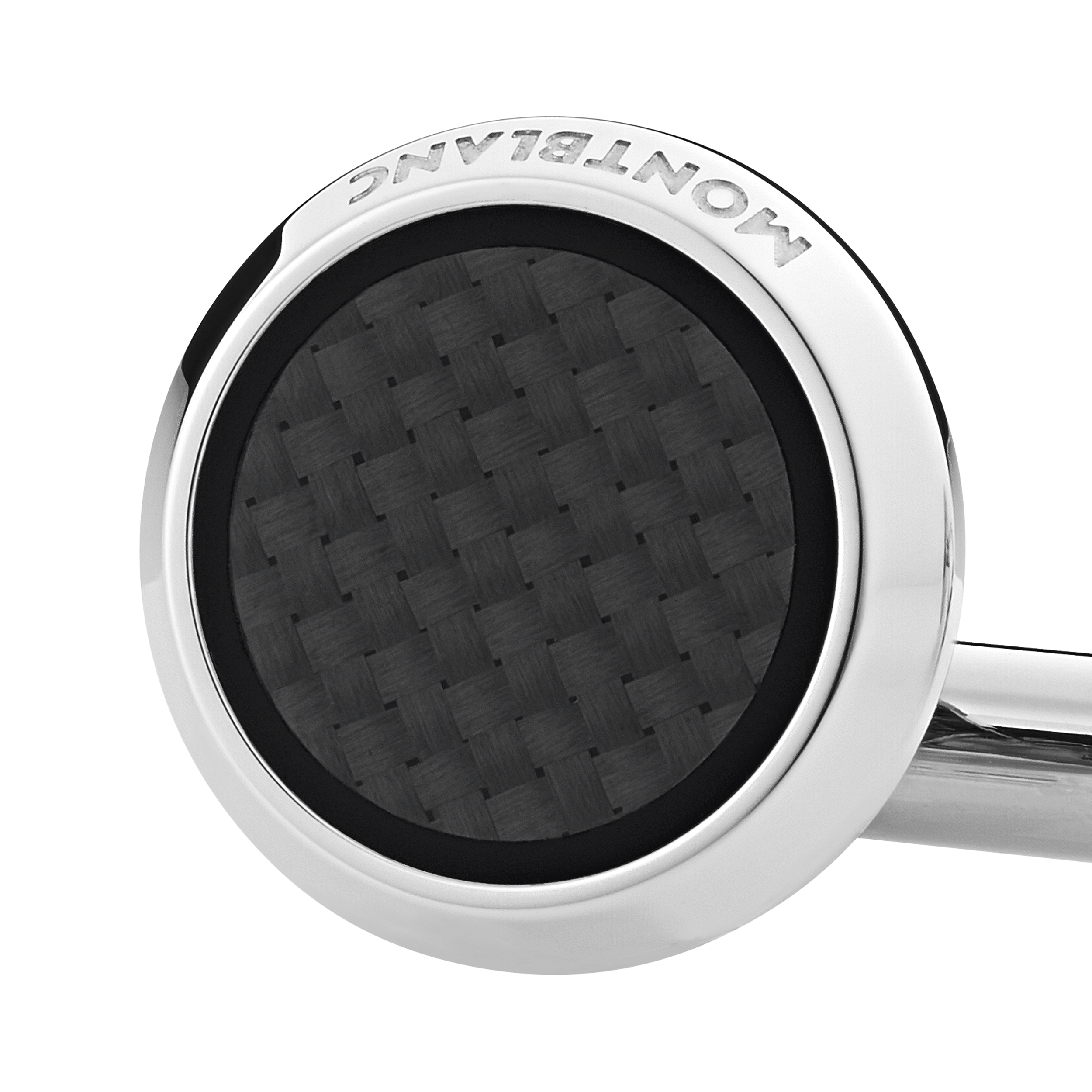 Cufflinks, round in stainless steel with carbon-patterned inlay, image 4