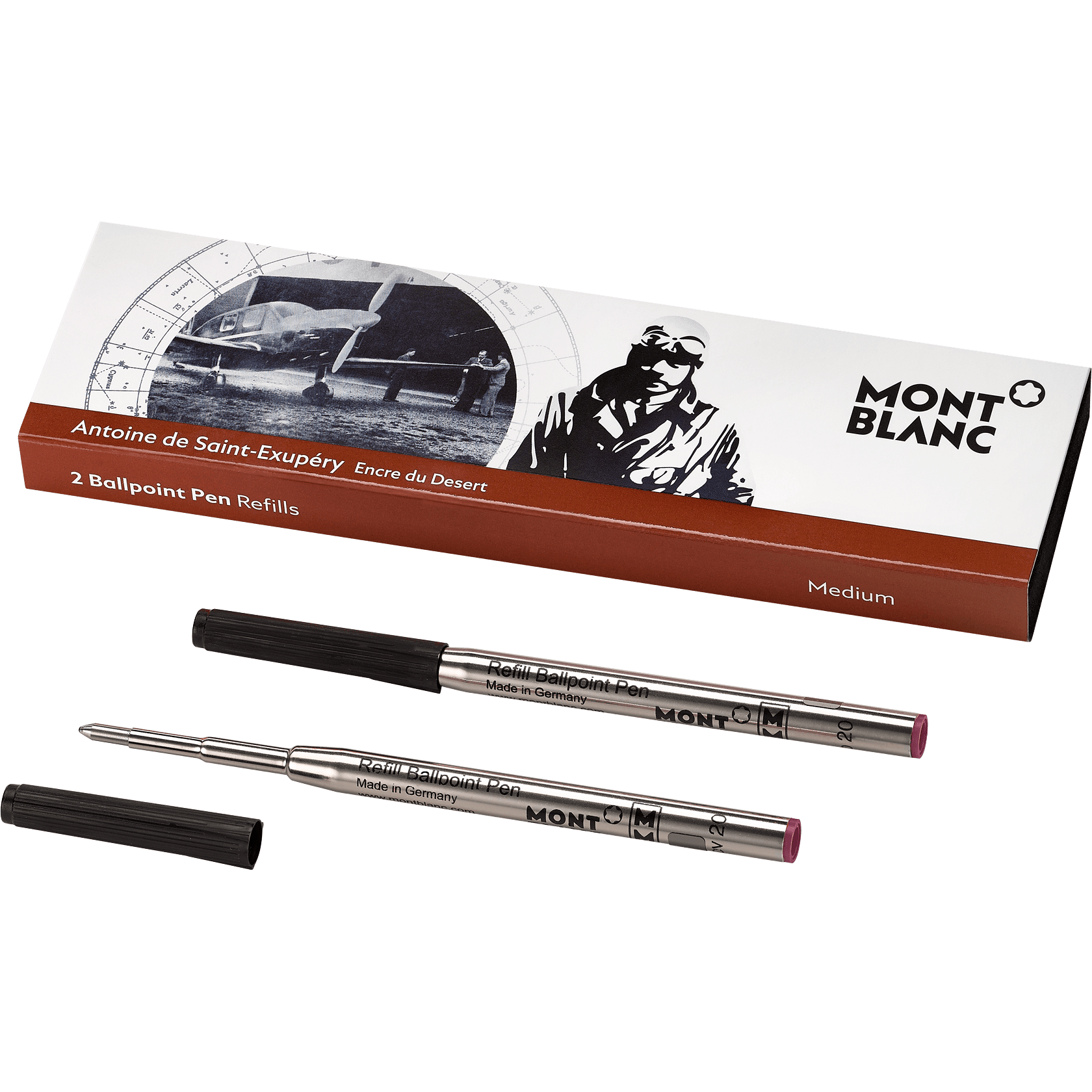 2 Ballpoint Pen Refills (M), Writers Edition,  Antoine de Saint-Exupéry
