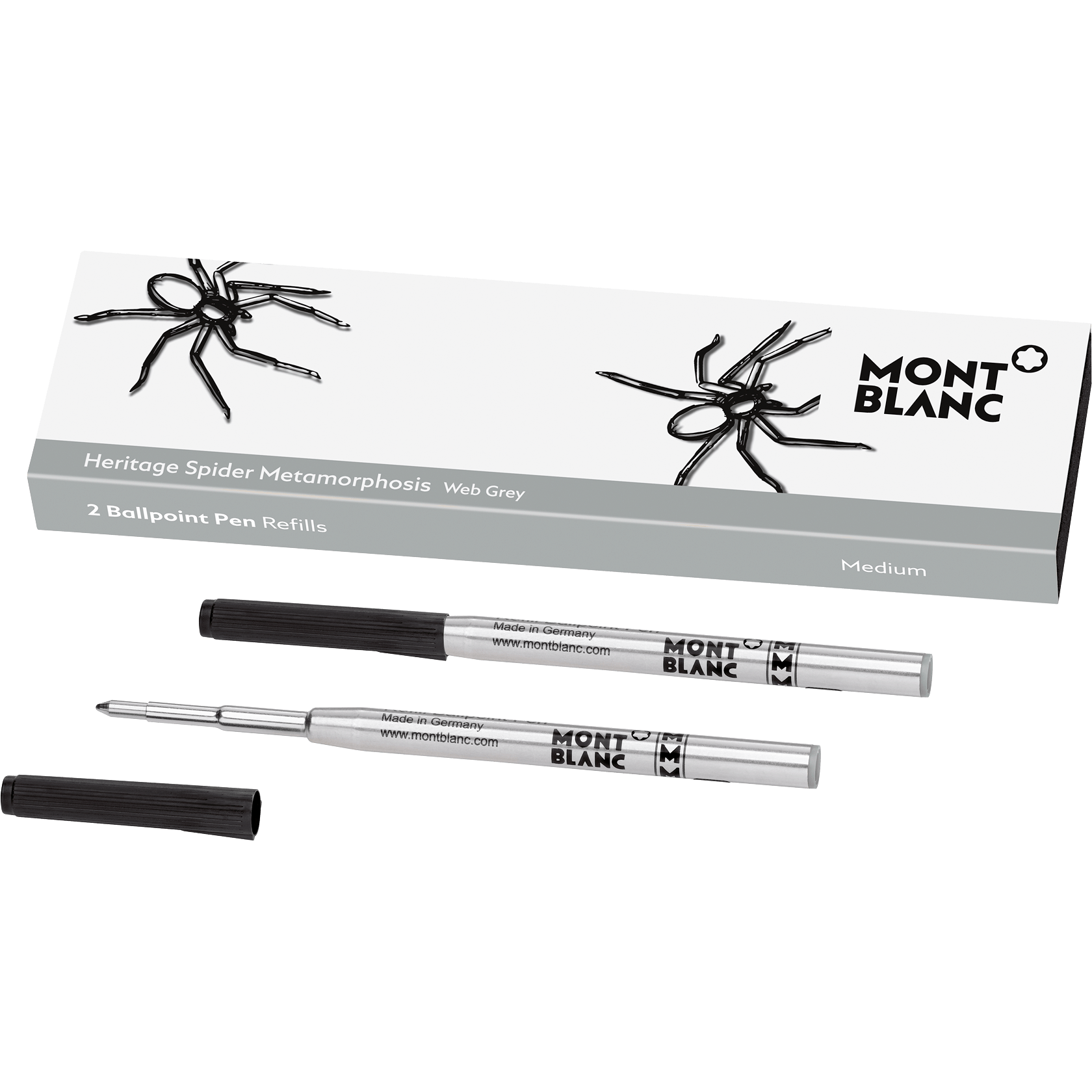 2 Ballpoint Pen Refills (M), Heritage Spider, Grey