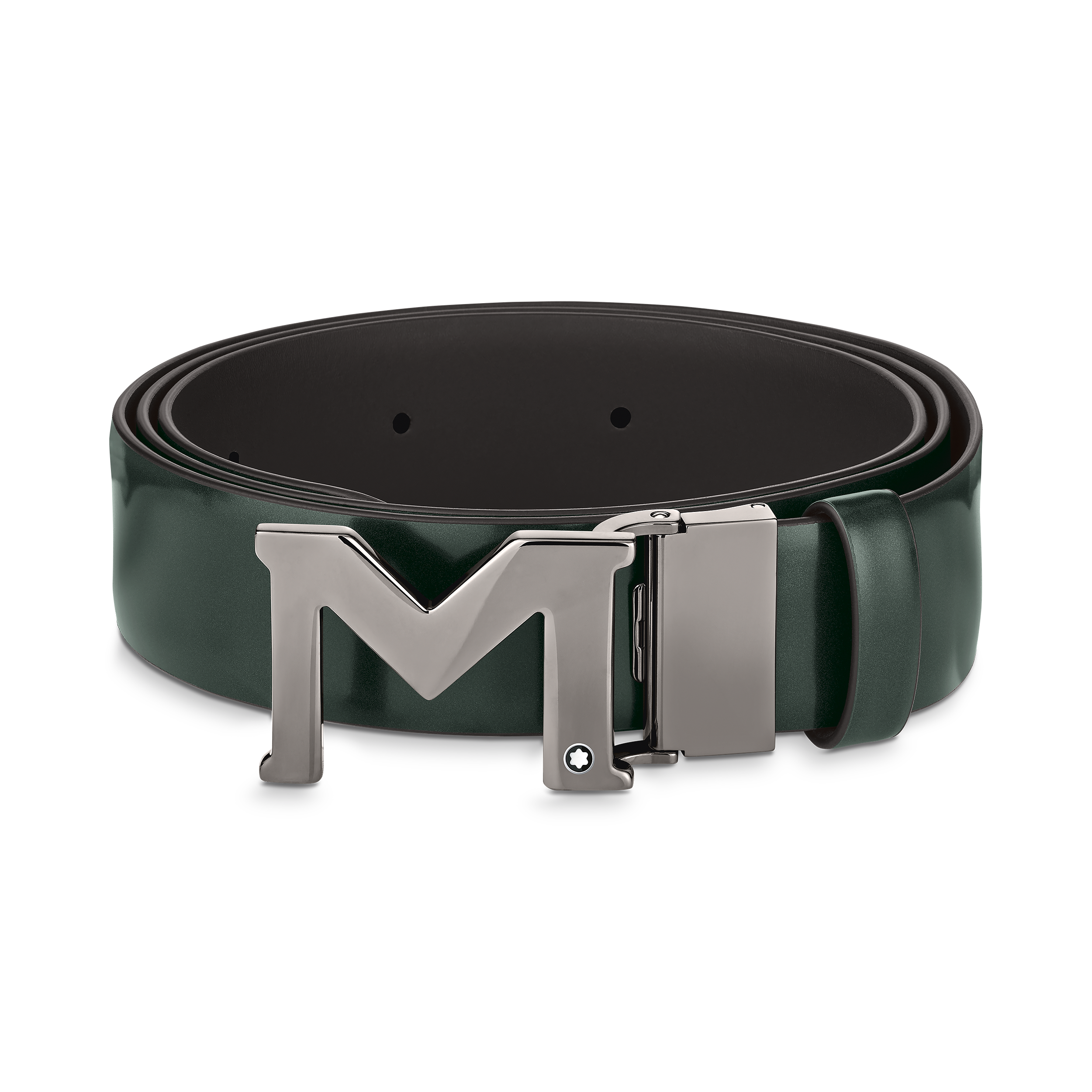 M buckle brushed green/brown 35 mm reversible leather belt, image 1