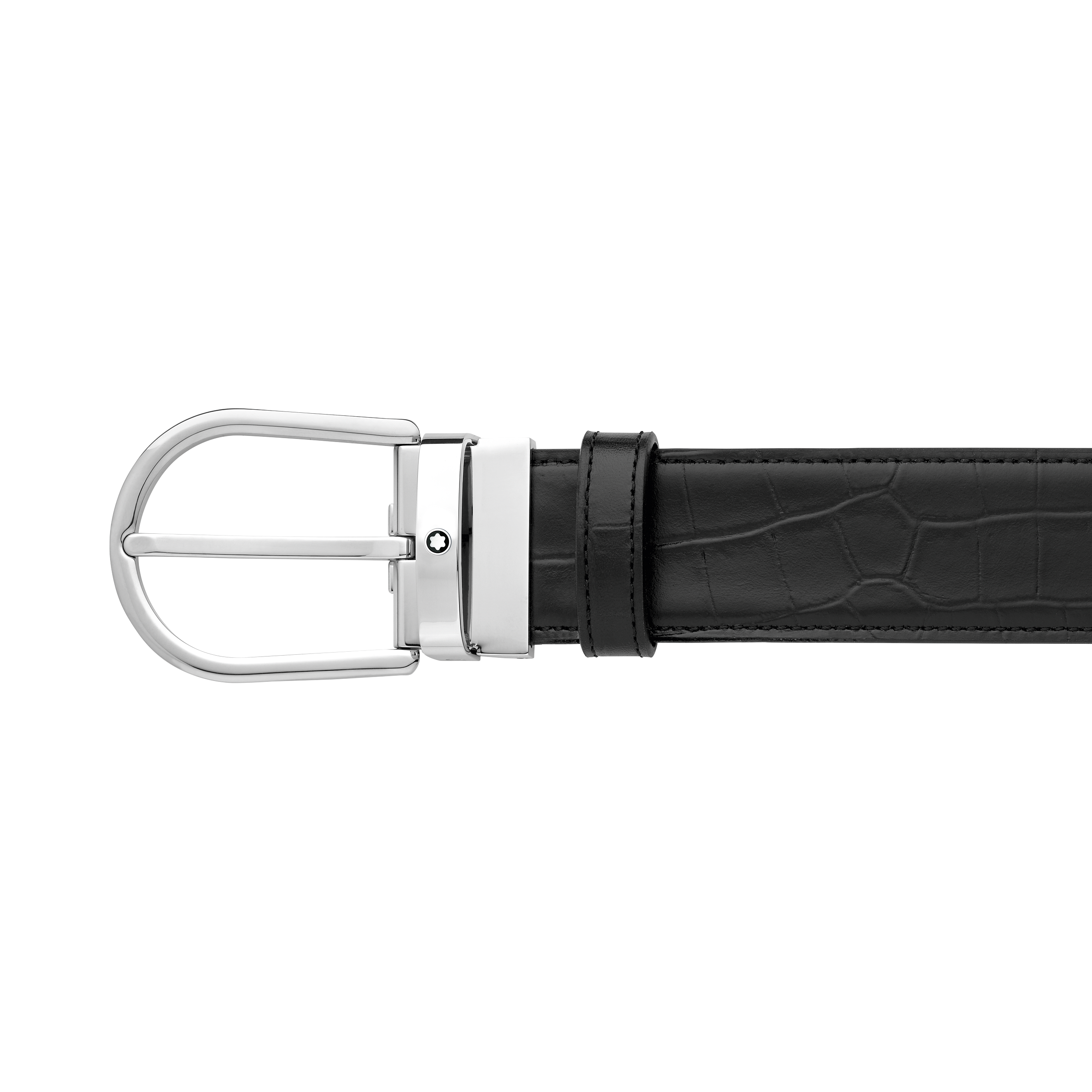Horseshoe buckle printed black/plain black 35 mm reversible leather belt, image 2