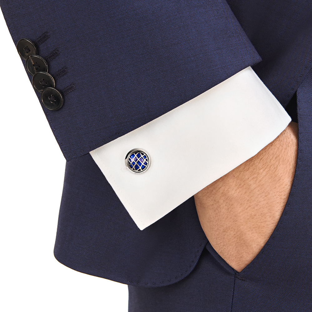 Cufflinks, round in stainless steel with lapis lazuli inlay, image 5
