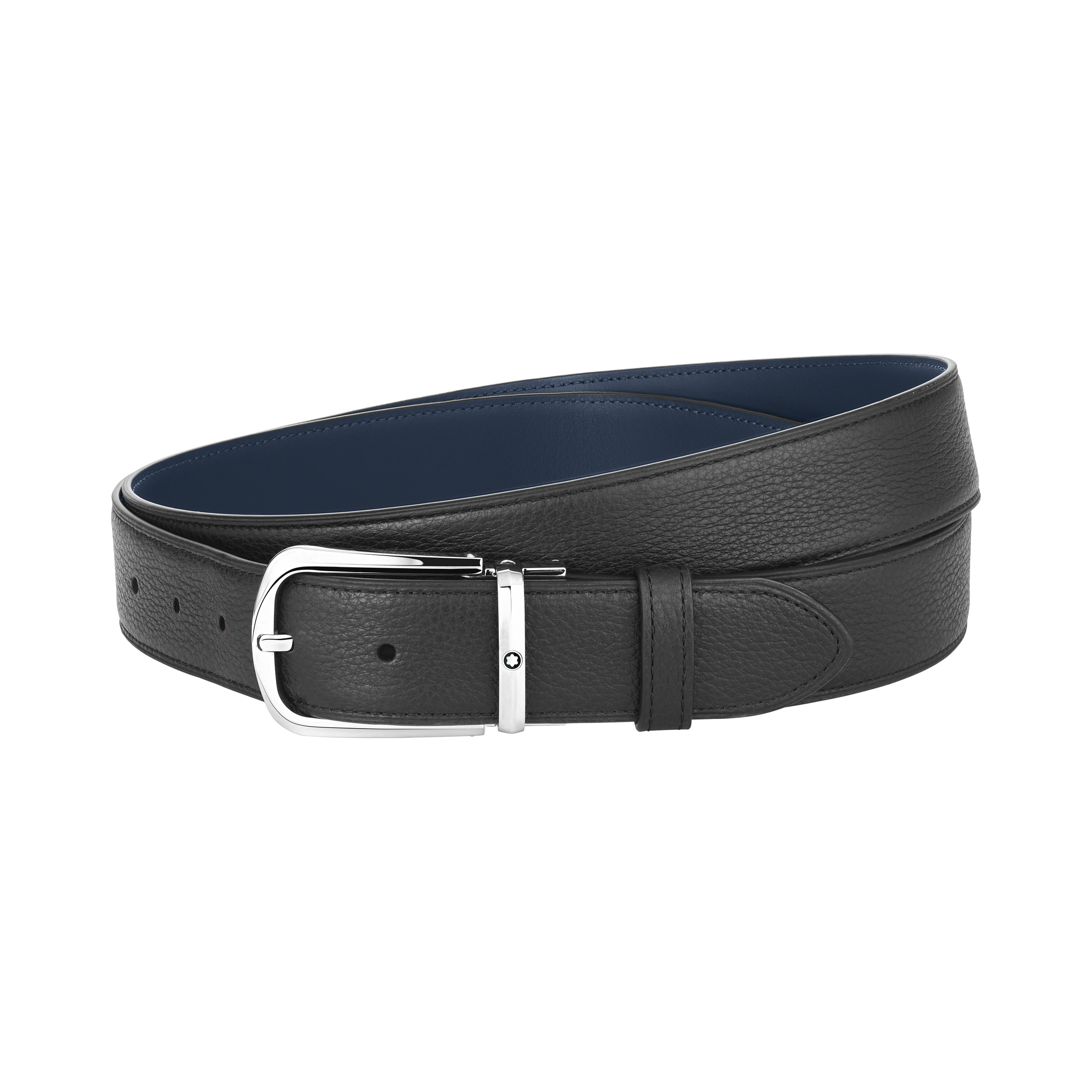 Black/blue 35 mm reversible leather belt, image 3