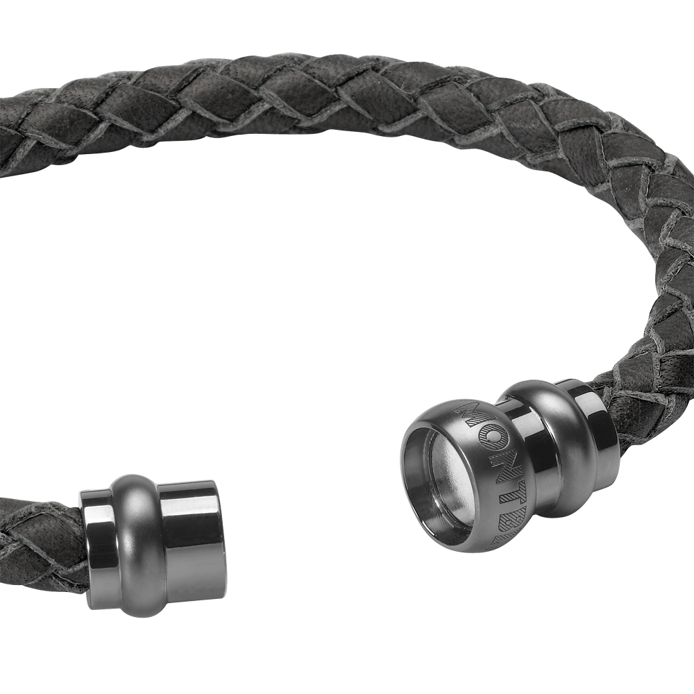 Silver Collection bracelet with gray woven leather, image 1