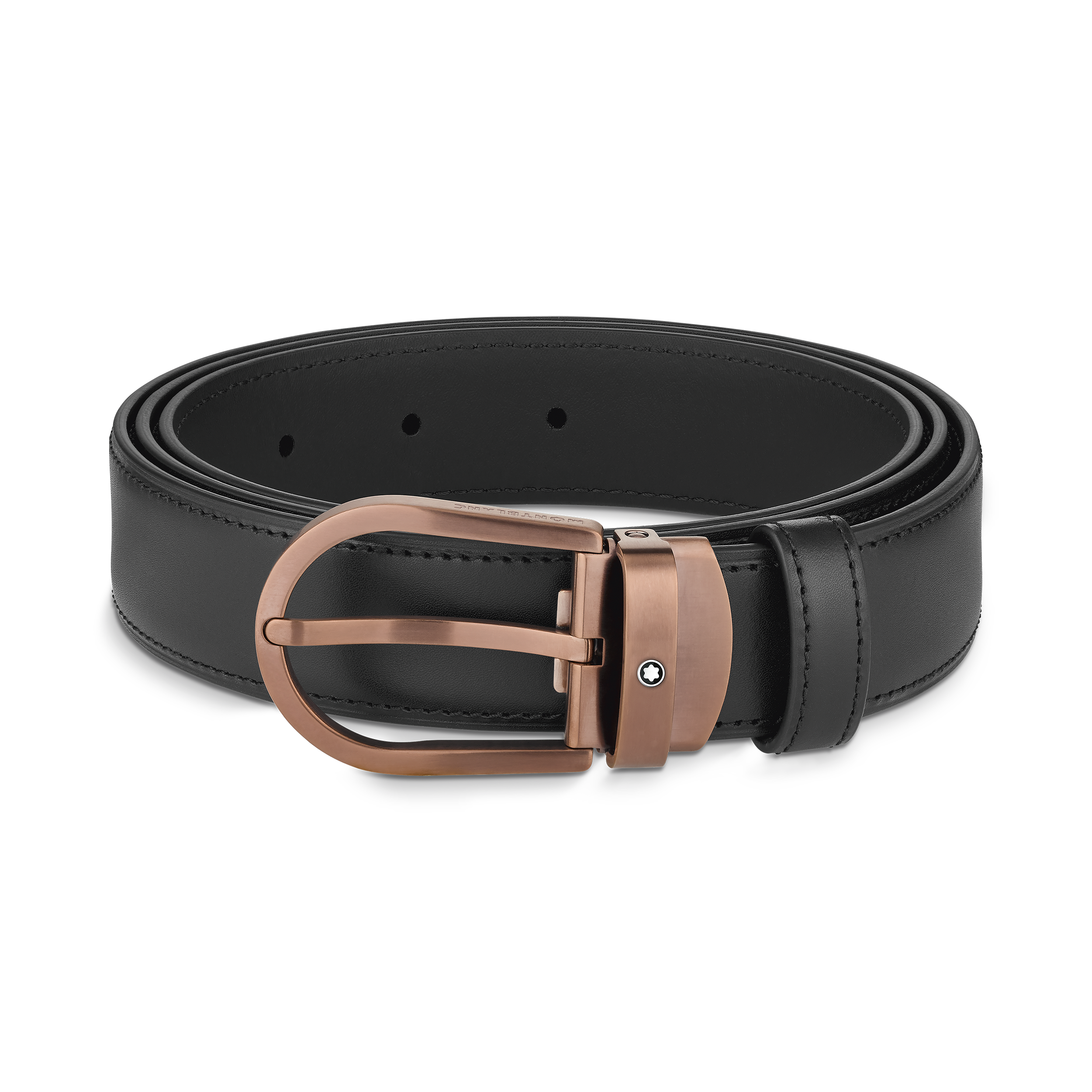 Horseshoe buckle black 30 mm leather belt, image 2