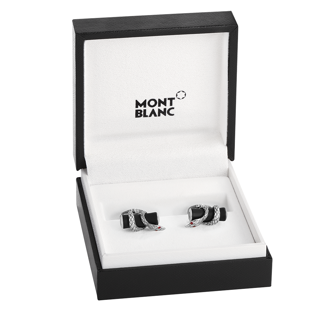 Cufflinks, bar in silver with serpent detail and black ruthenium finish, image 3