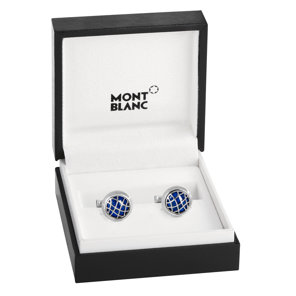 Cufflinks, round in stainless steel with lapis lazuli inlay, image 4