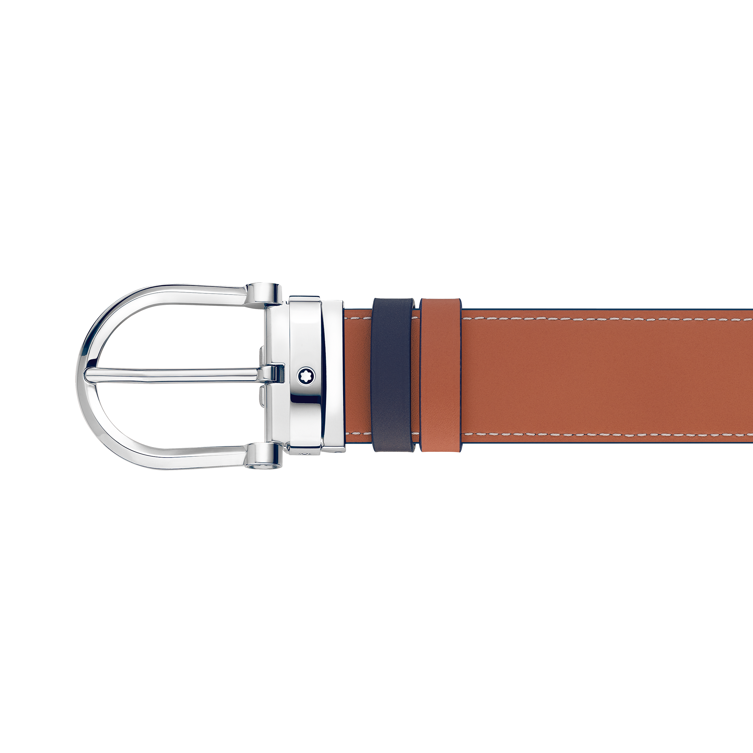 Horseshoe buckle blue/tan 35 mm reversible leather belt, image 3