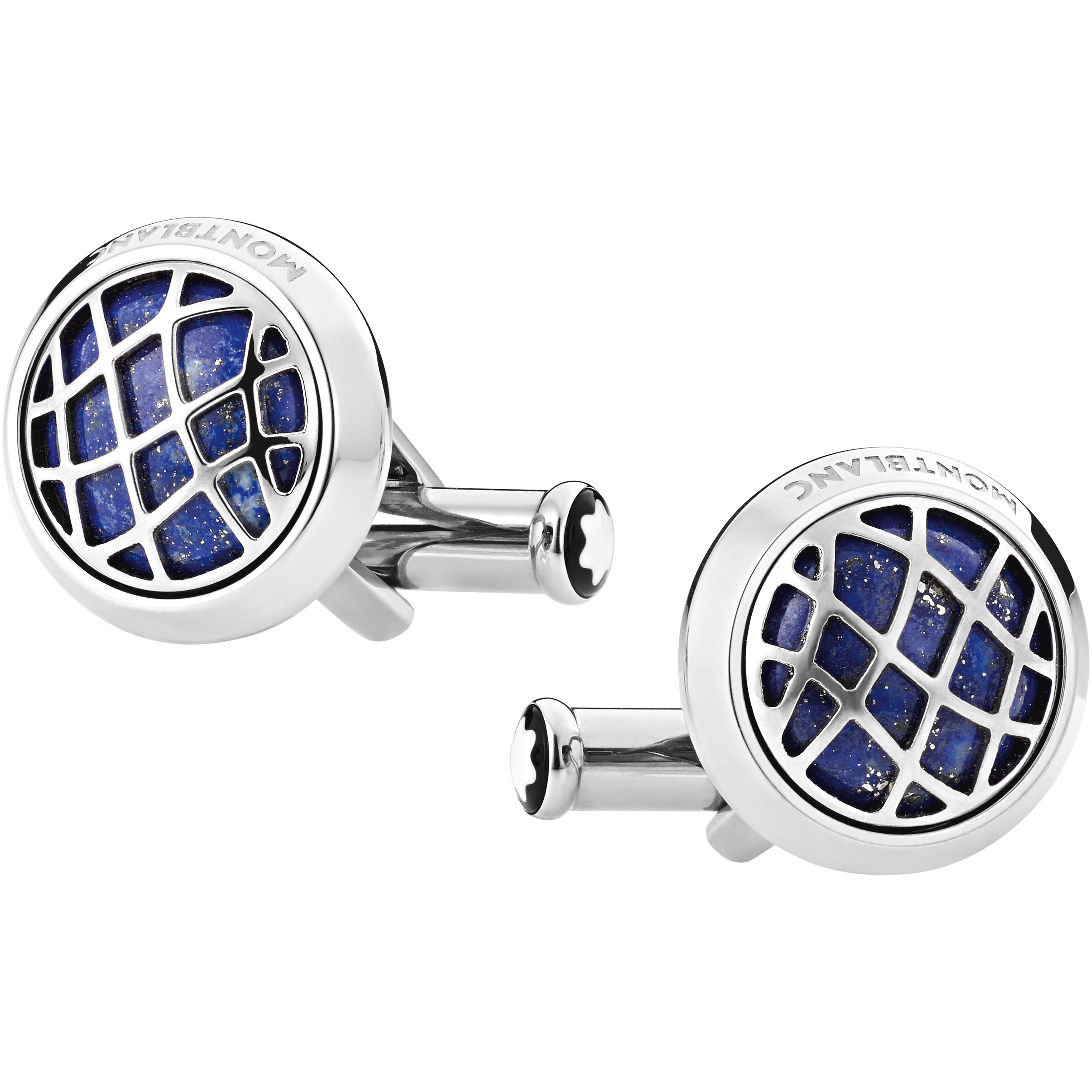 Cufflinks, round in stainless steel with lapis lazuli inlay, image 1
