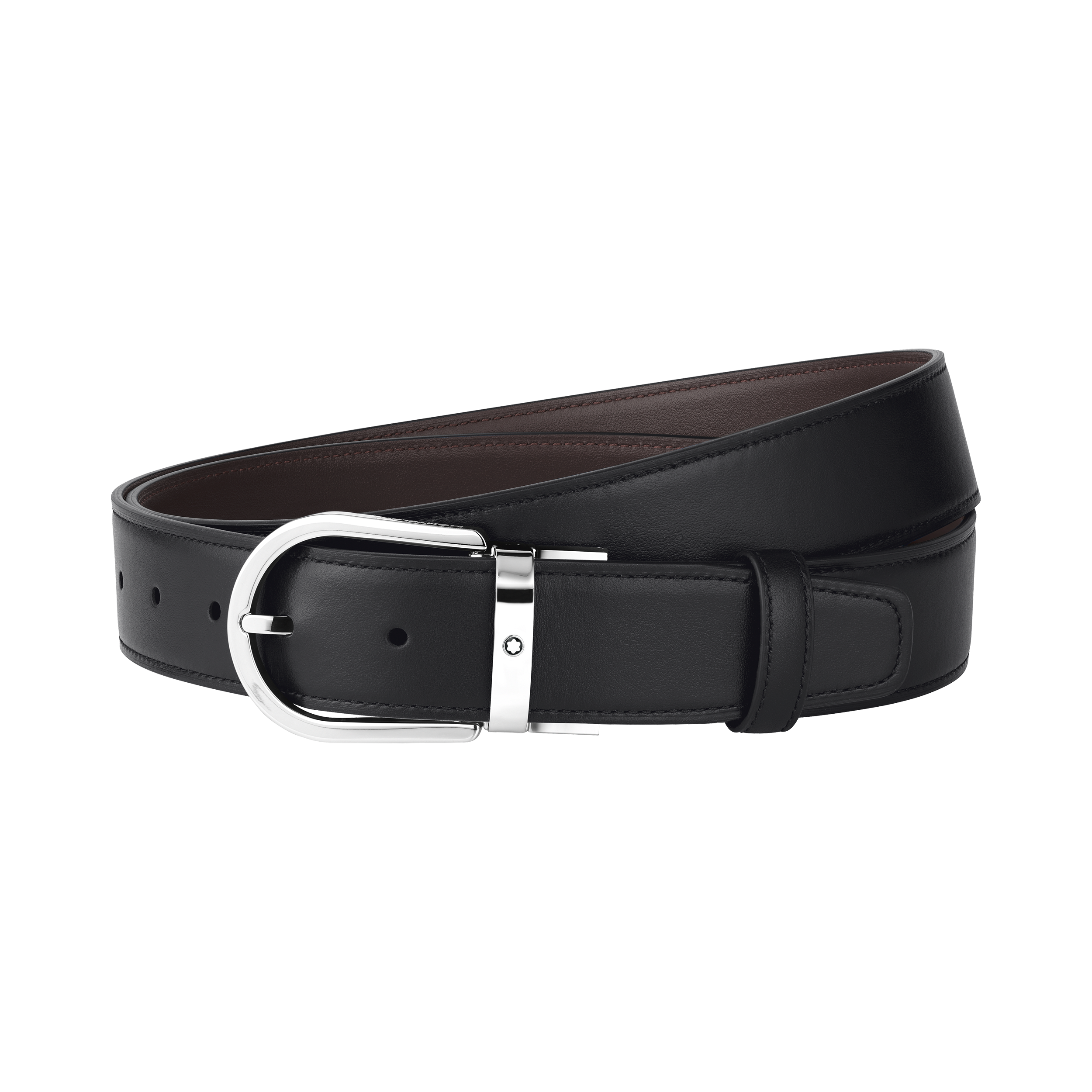 Horseshoe buckle black/tan 35 mm leather belt, image 1