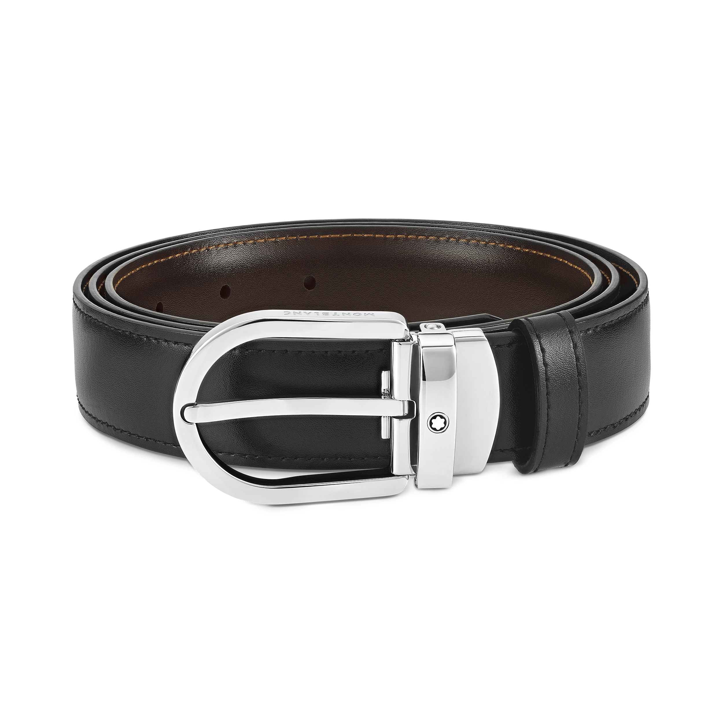 Horseshoe buckle black/brown 30 mm reversible leather belt, image 1