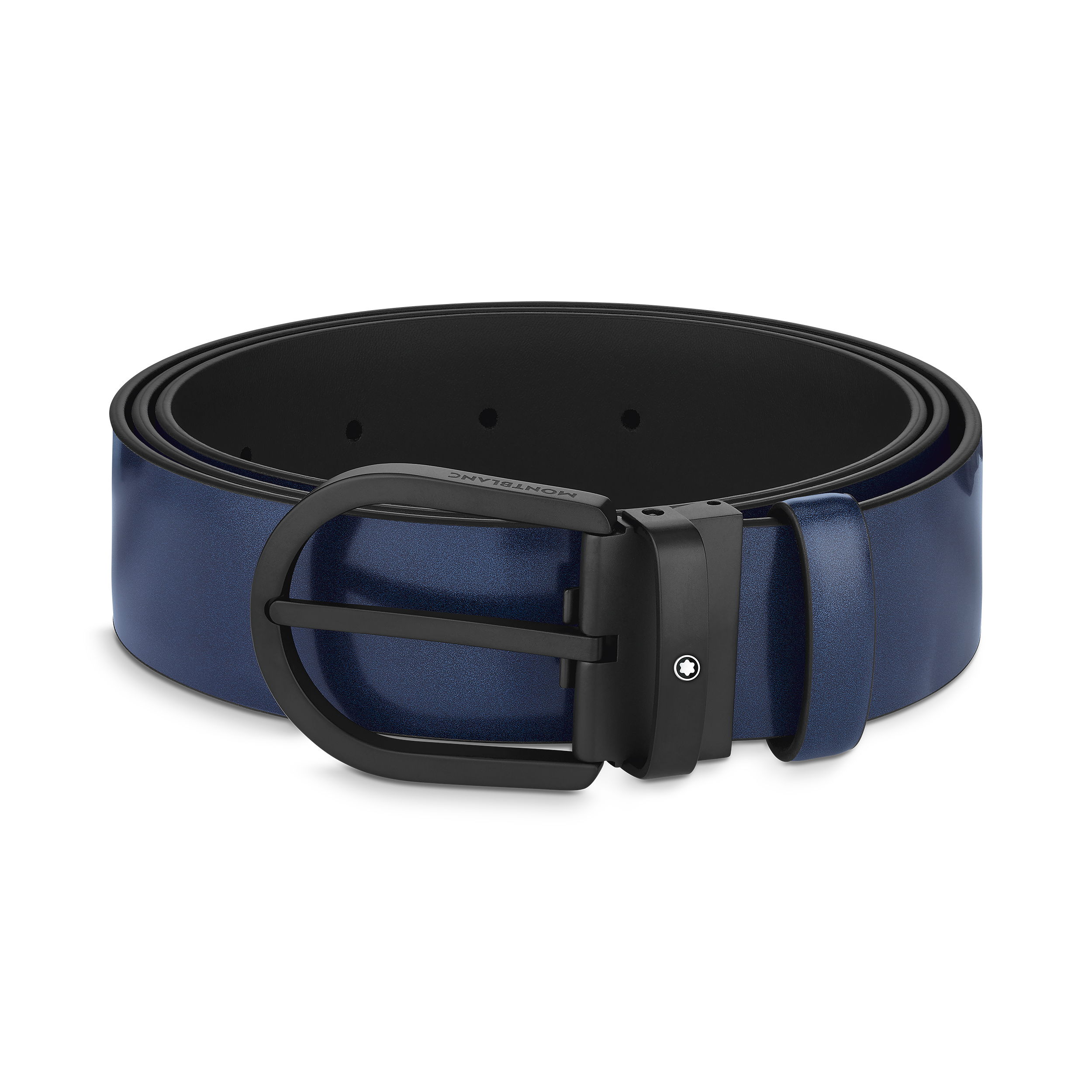 Horseshoe buckle blue 35 mm leather belt, image 3