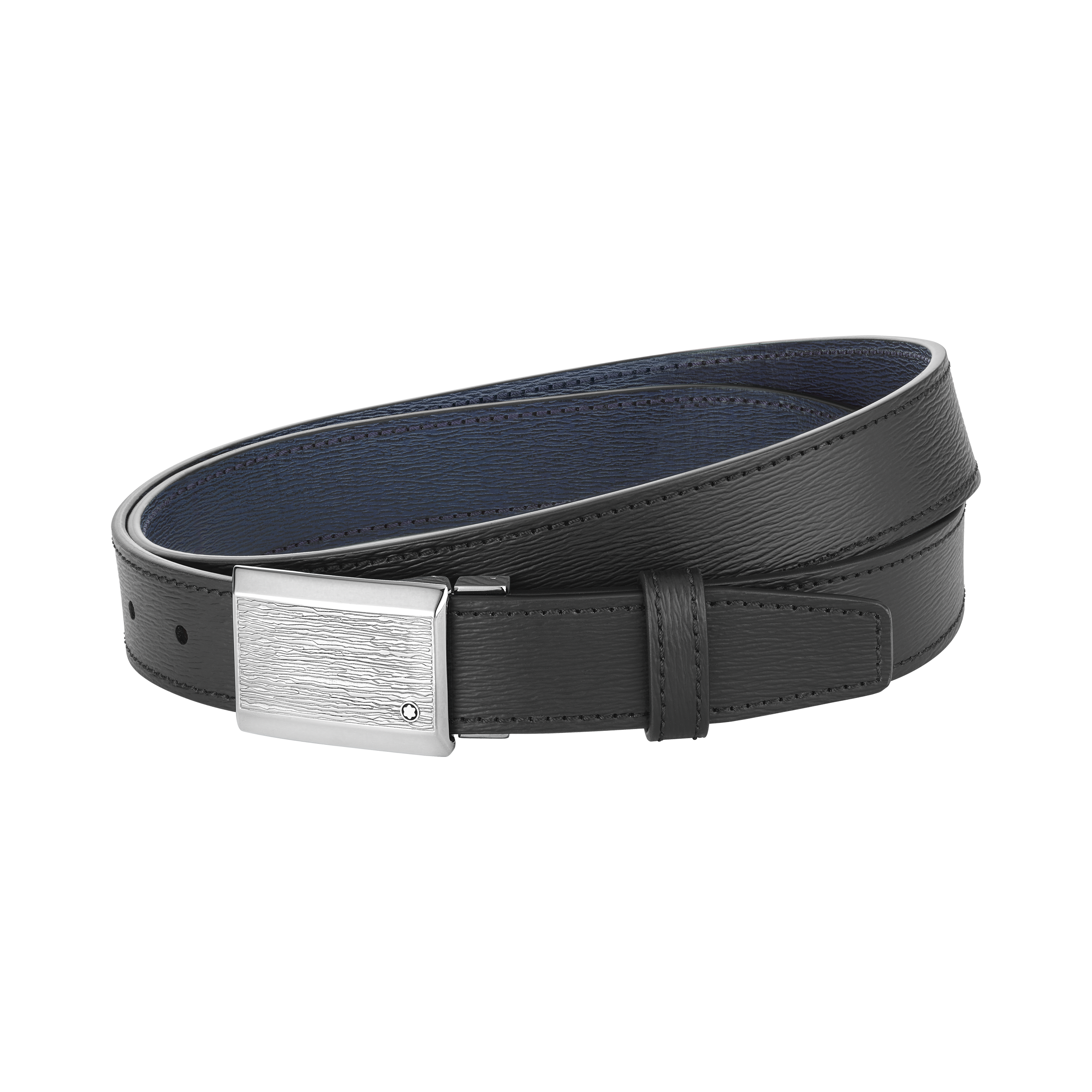 Black/blue 30 mm reversible leather belt, image 3
