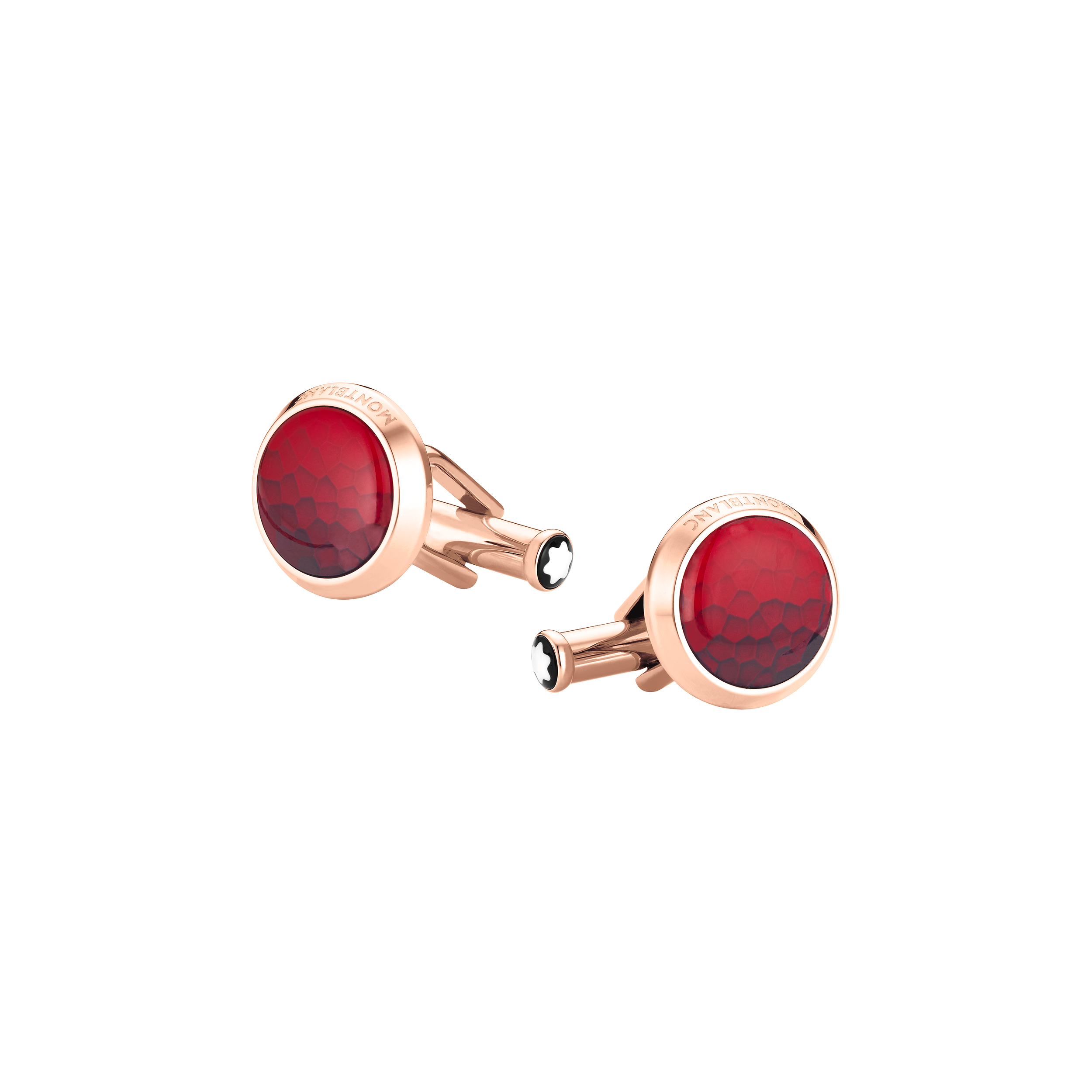 Round Cufflinks in Steel with Red Inlay