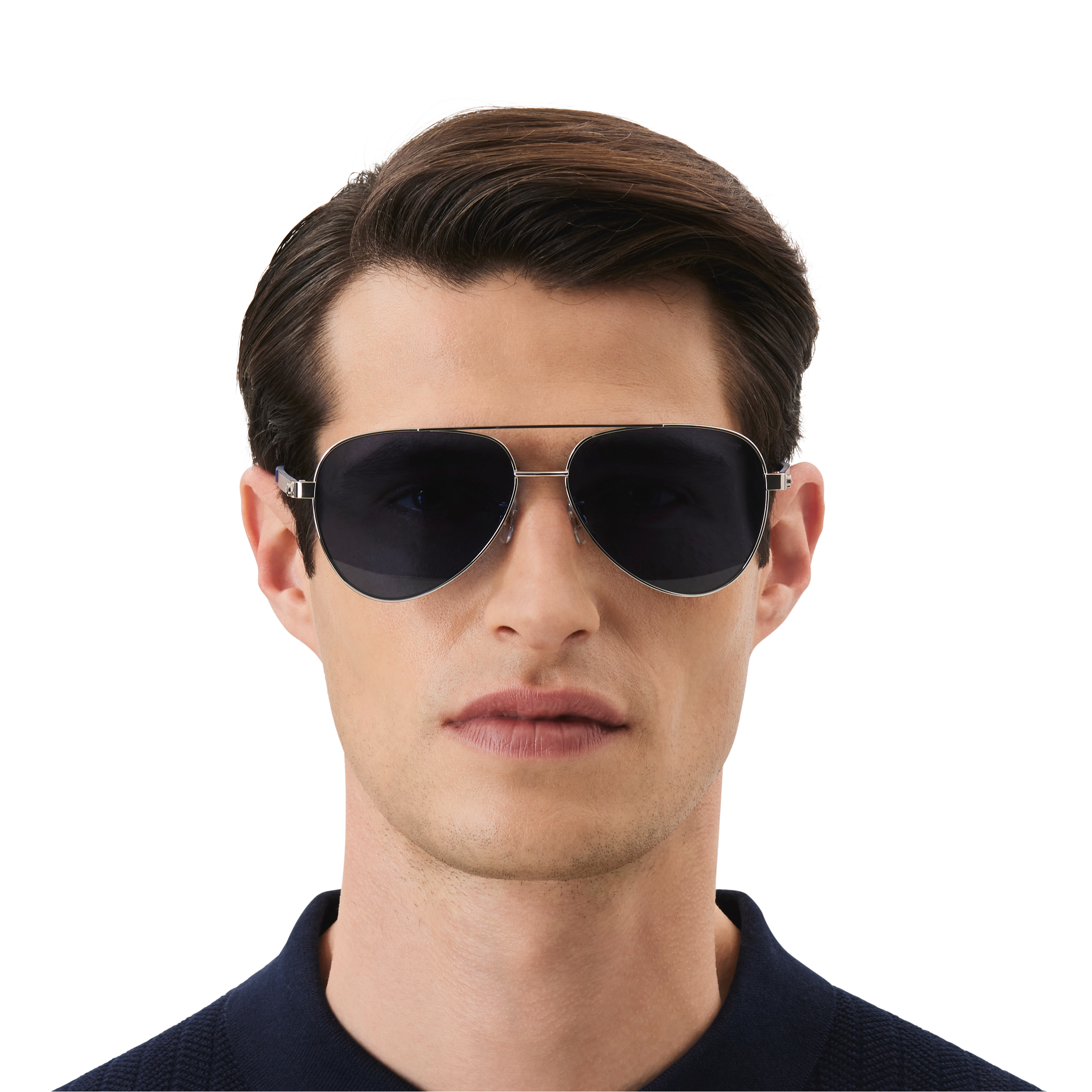 Squared Sunglasses with Silver-Colored and Blue-Colored Metal Frame, image 1