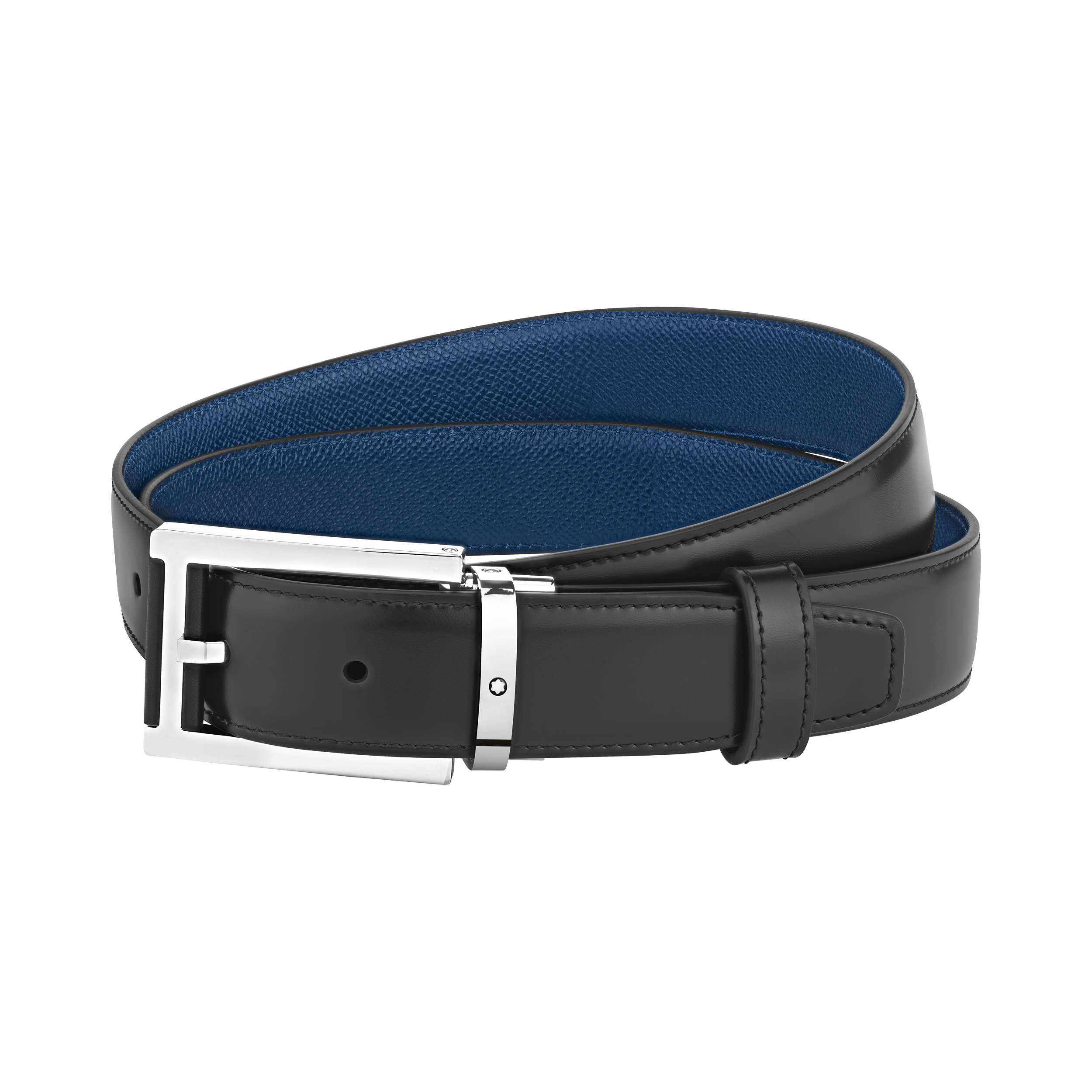 Black/blue 30 mm reversible leather belt