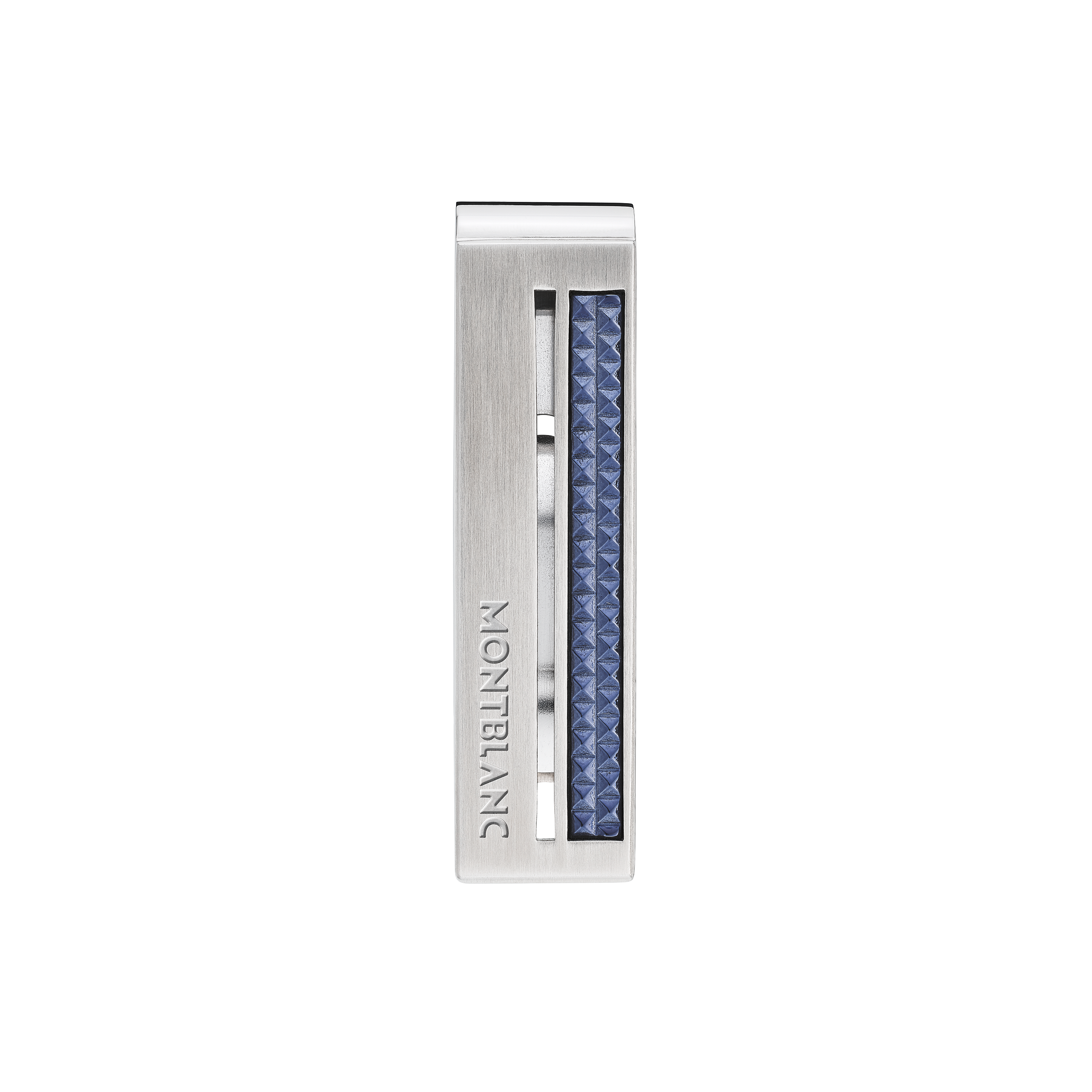 Money Clip in Stainless Steel with Blue Patterned Inlay, image 1