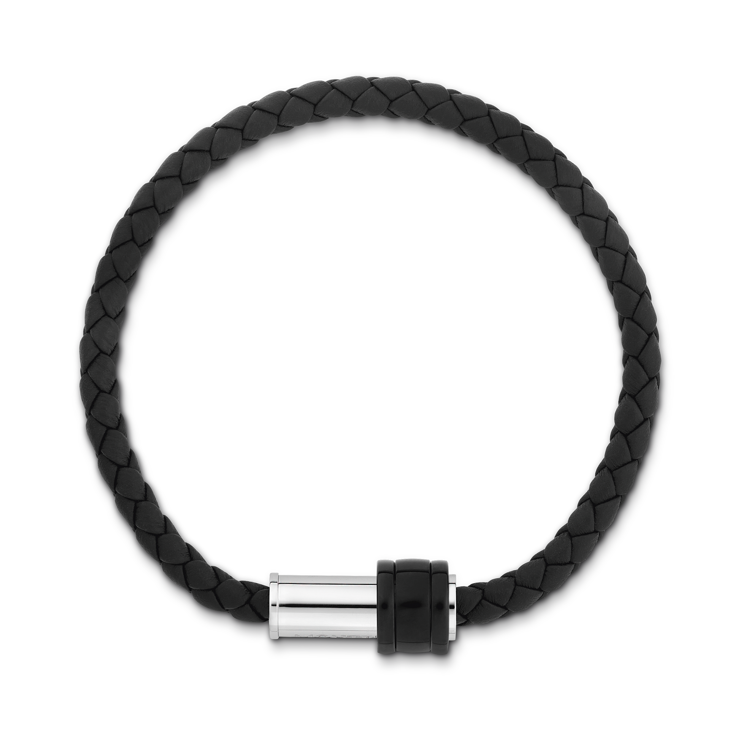 Bracelet in woven black leather with steel closing, black PVD finish and  three rings - Luxury Bracelets – Montblanc® US