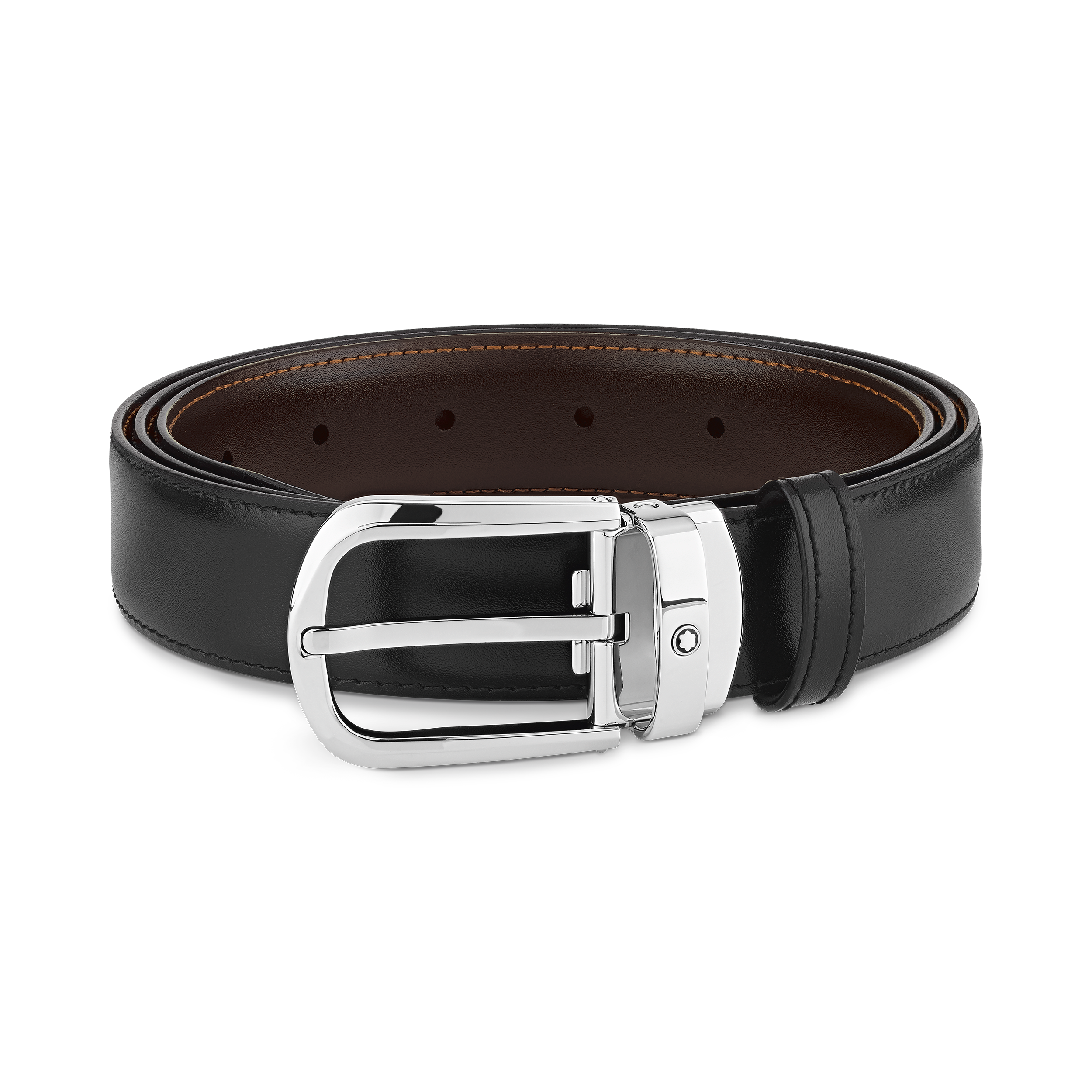 Horseshoe buckle black/brown 30 mm reversible leather belt