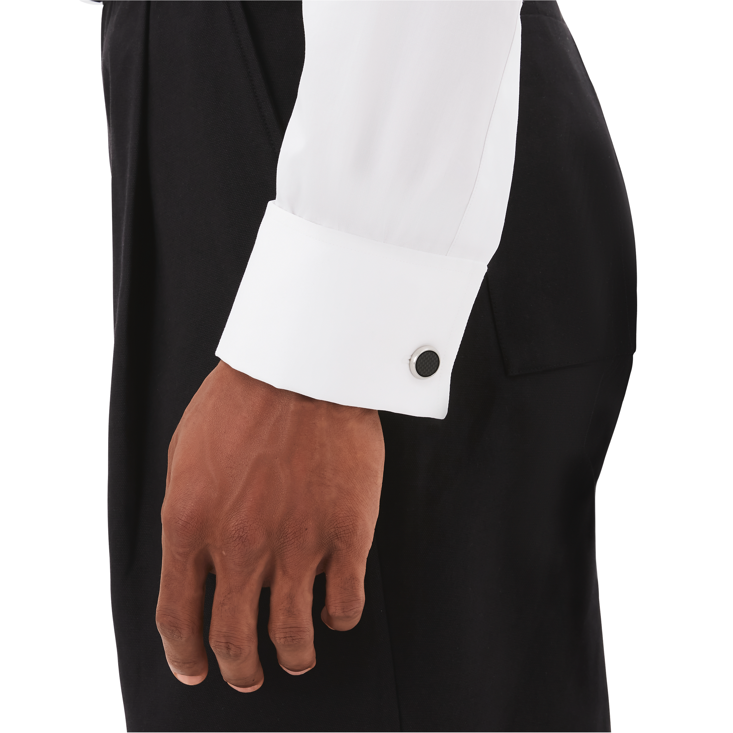 Cufflinks, round in stainless steel with carbon-patterned inlay, image 3