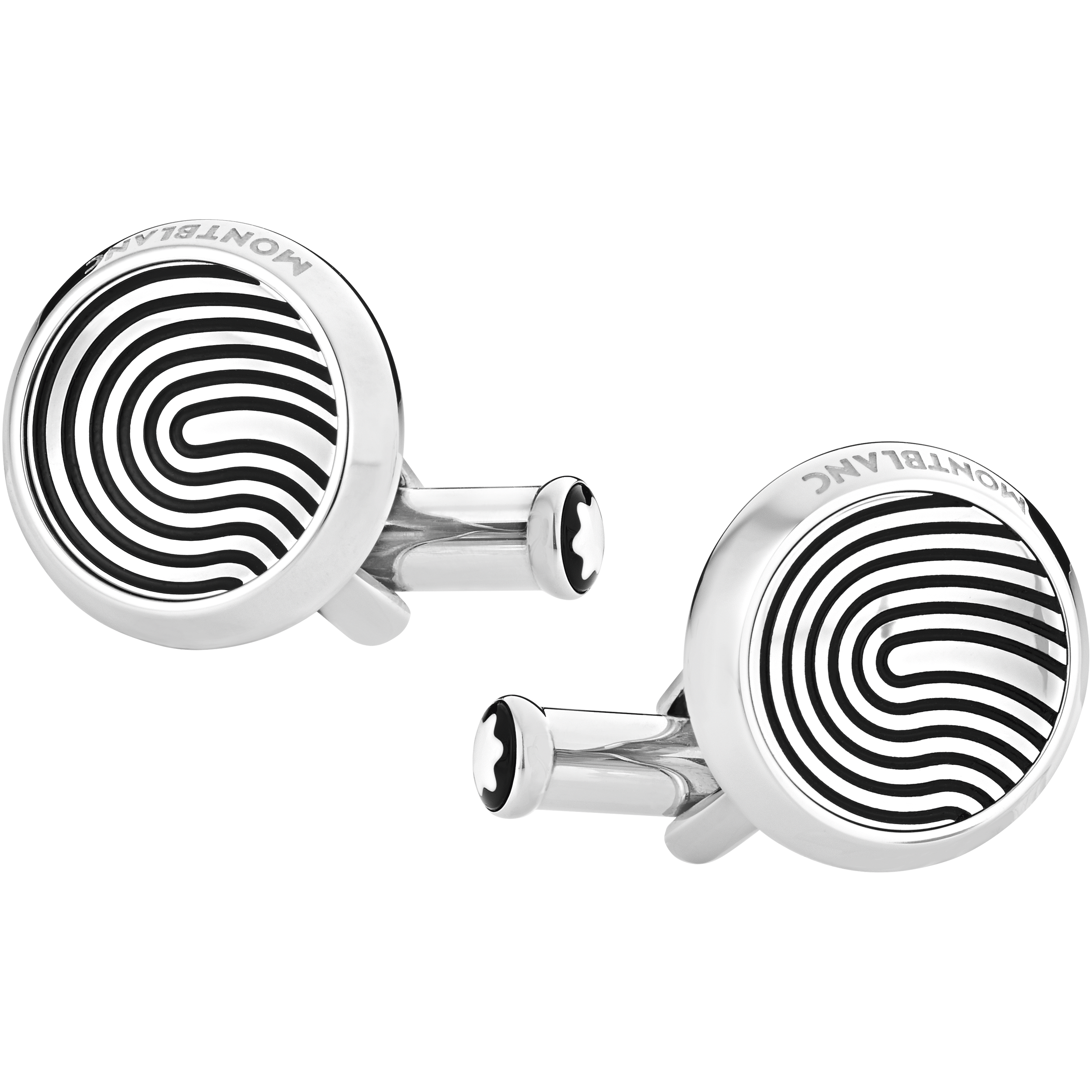 Cufflinks, round in stainless steel with fingerprint-patterned inlay, image 1