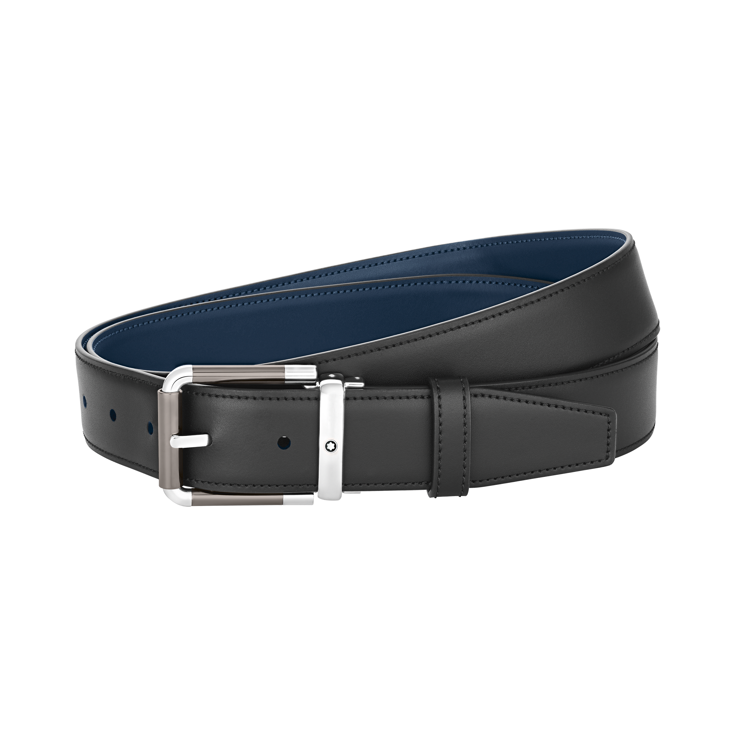 Black/blue 35 mm reversible leather belt, image 3