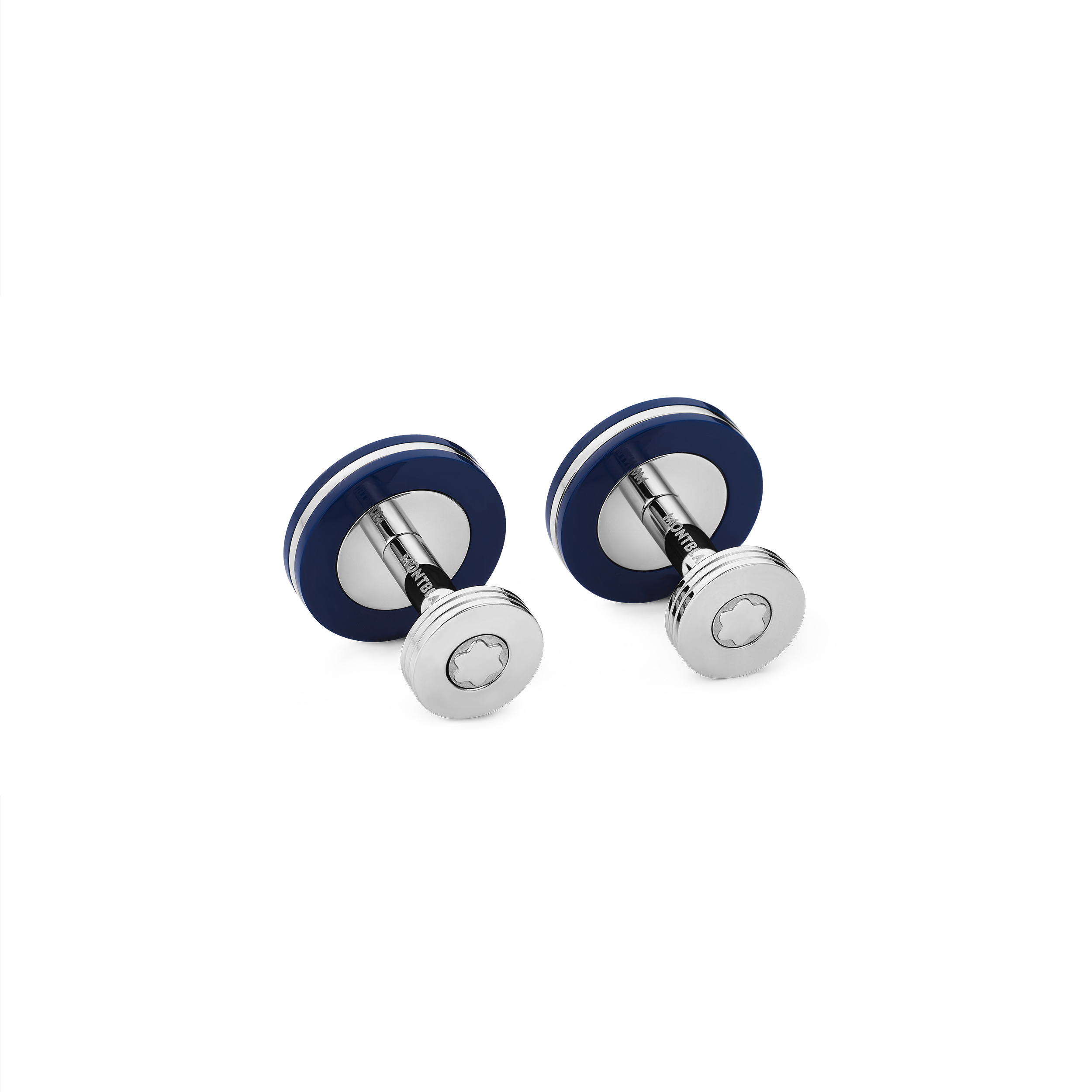 Cufflinks, round in stainless steel with blue resin, image 2
