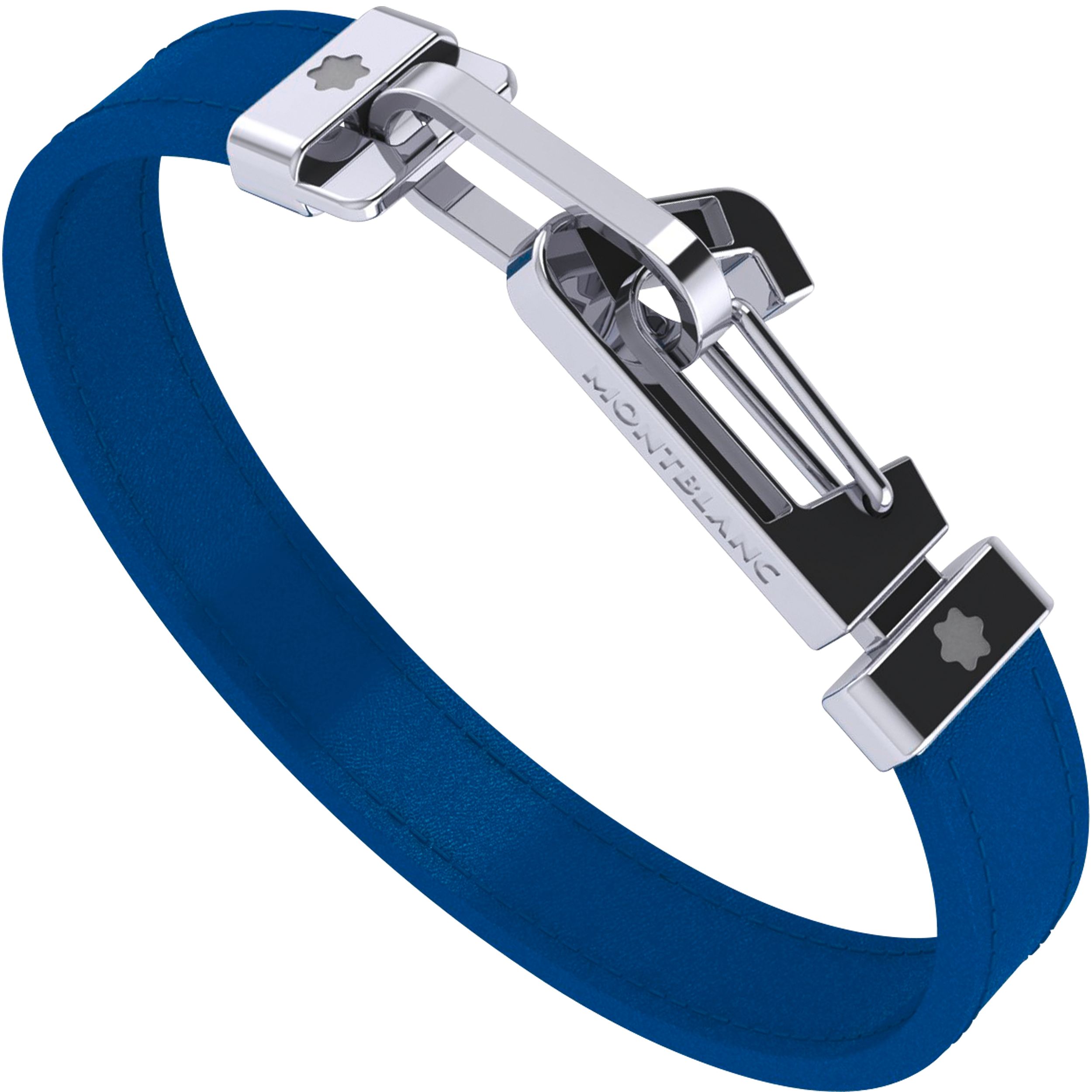 Bracelet in blue leather with carabiner closure in stainless steel, image 1