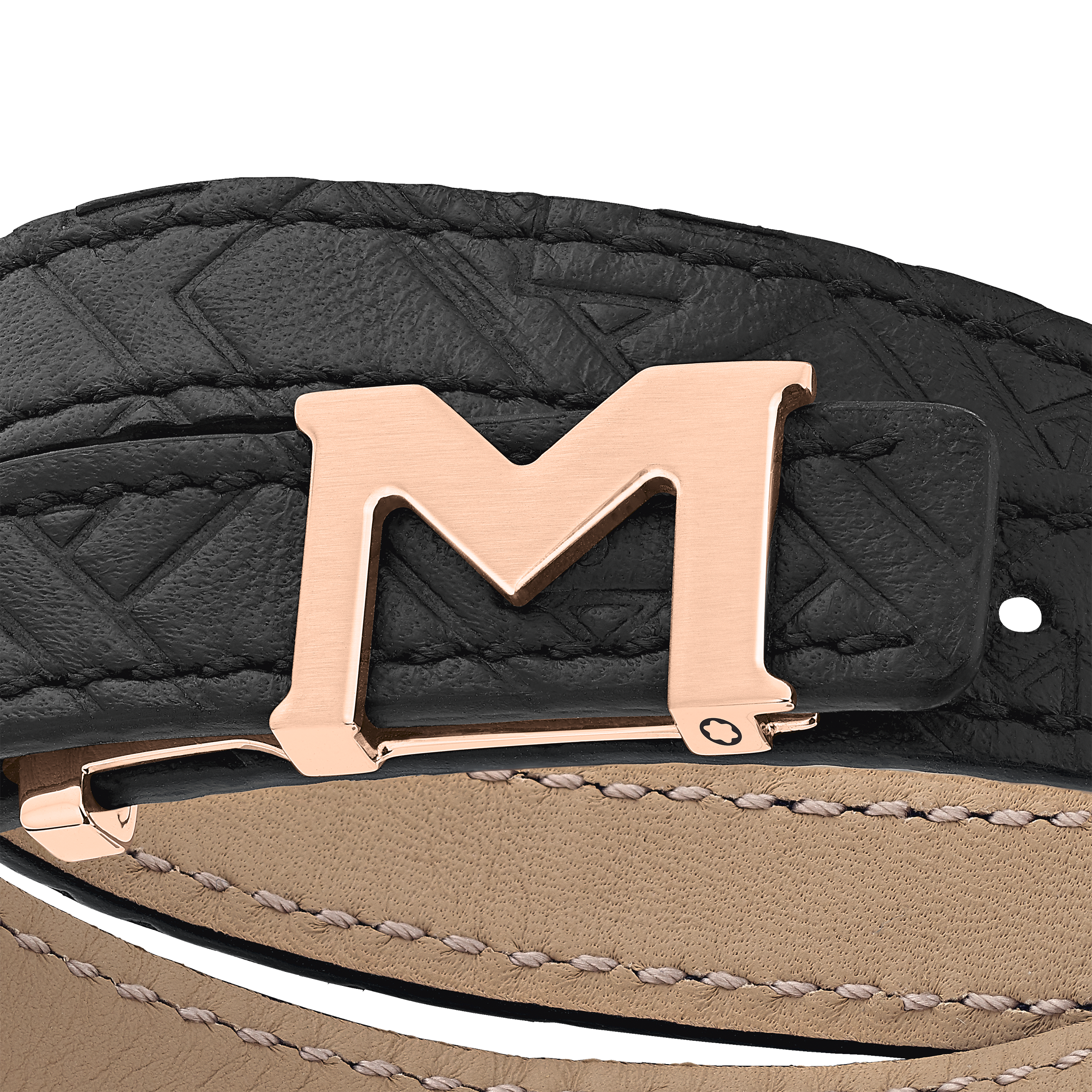 Montblanc M Logo Bracelet, Embossed Black Band with Rose Gold-Coated Closure, image 2