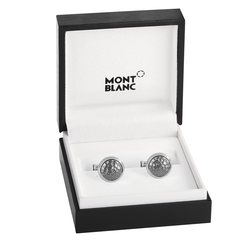 Cufflinks, round in stainless steel with martelé inlay, image 5