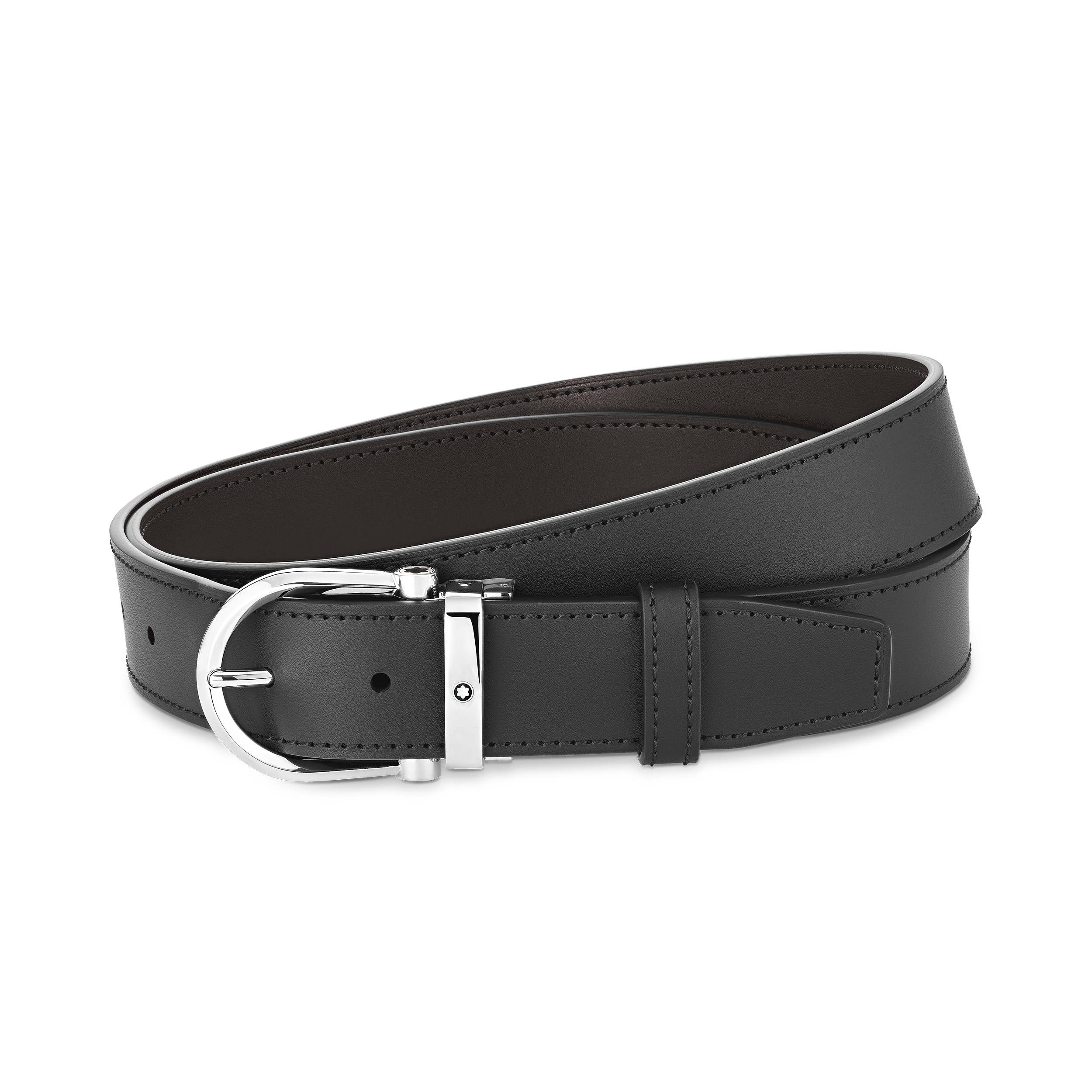 Horseshoe buckle black/brown 35 mm reversible leather belt, image 1