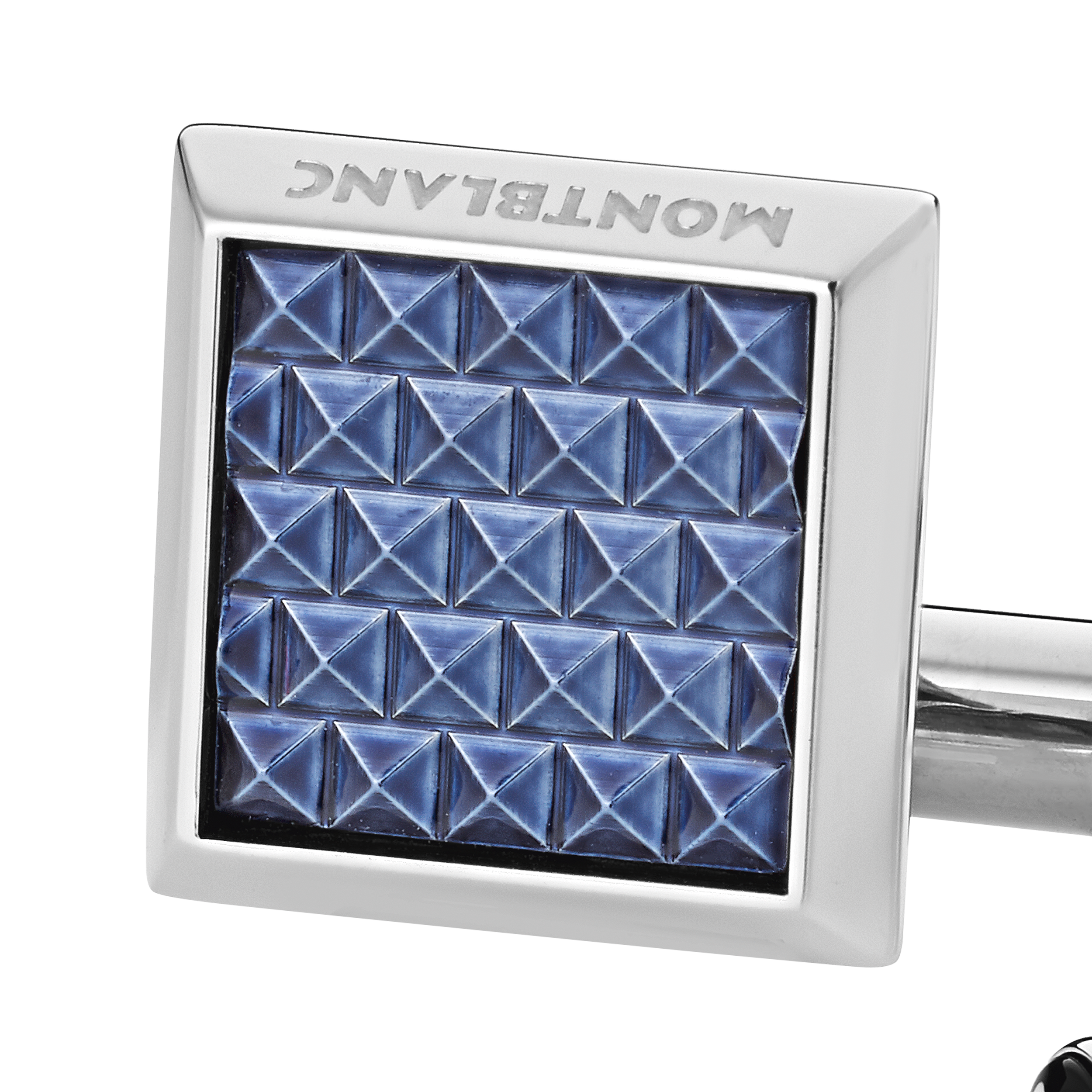 Cufflinks, rectangular in stainless steel with blue patterned inlay, image 3