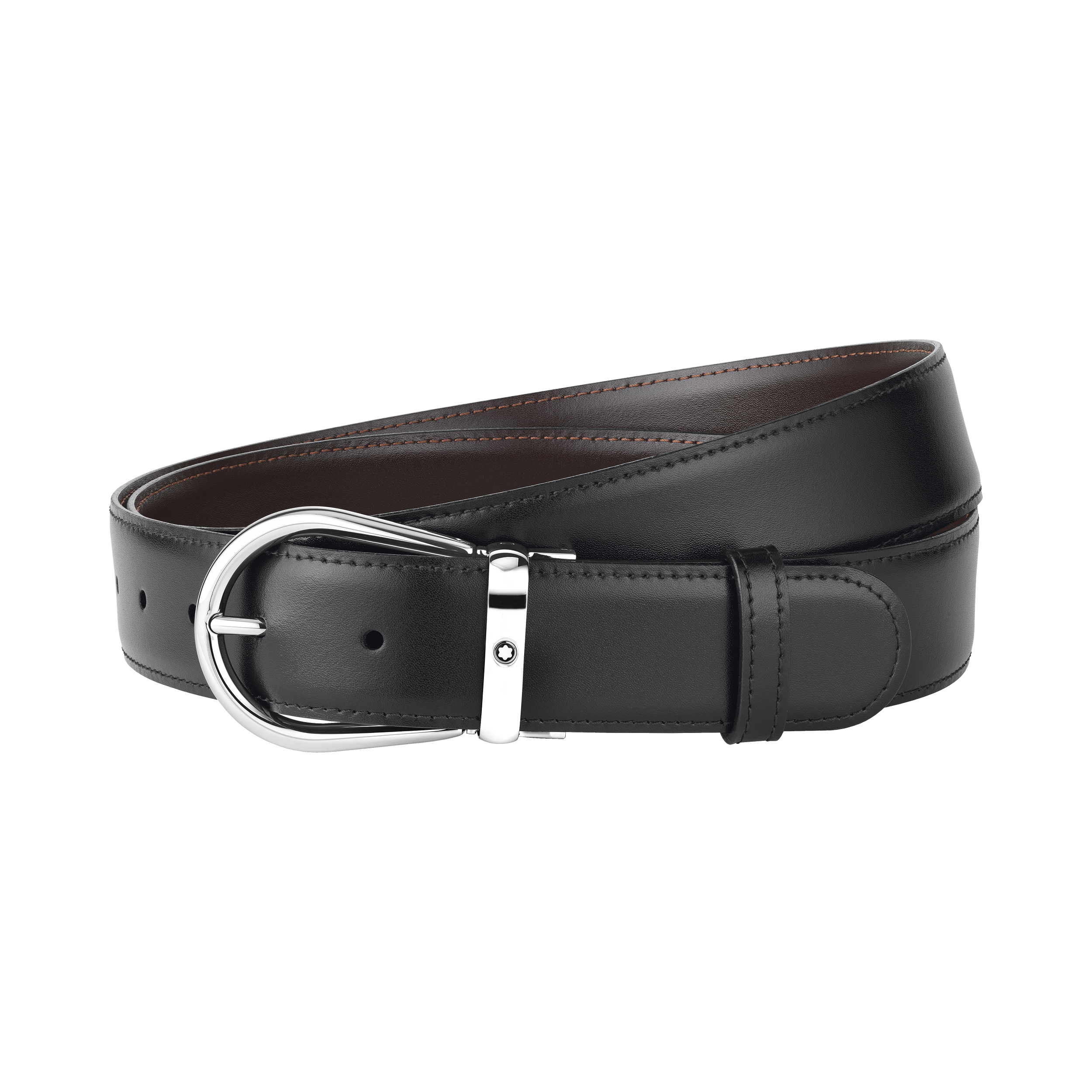 Horseshoe buckle black/brown 35 mm reversible leather belt, image 2