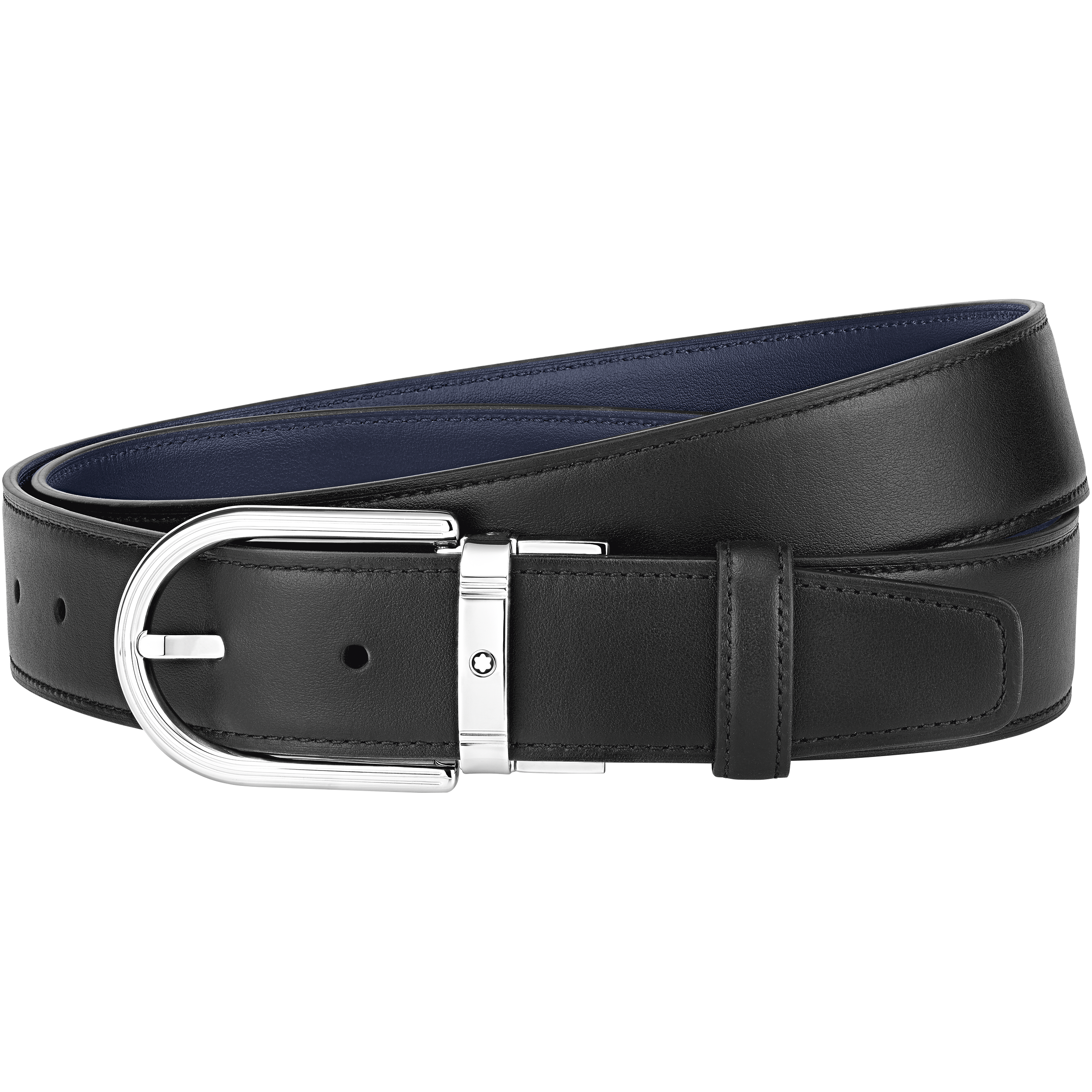 Horseshoe buckle black/navy 35 mm reversible leather belt, image 1