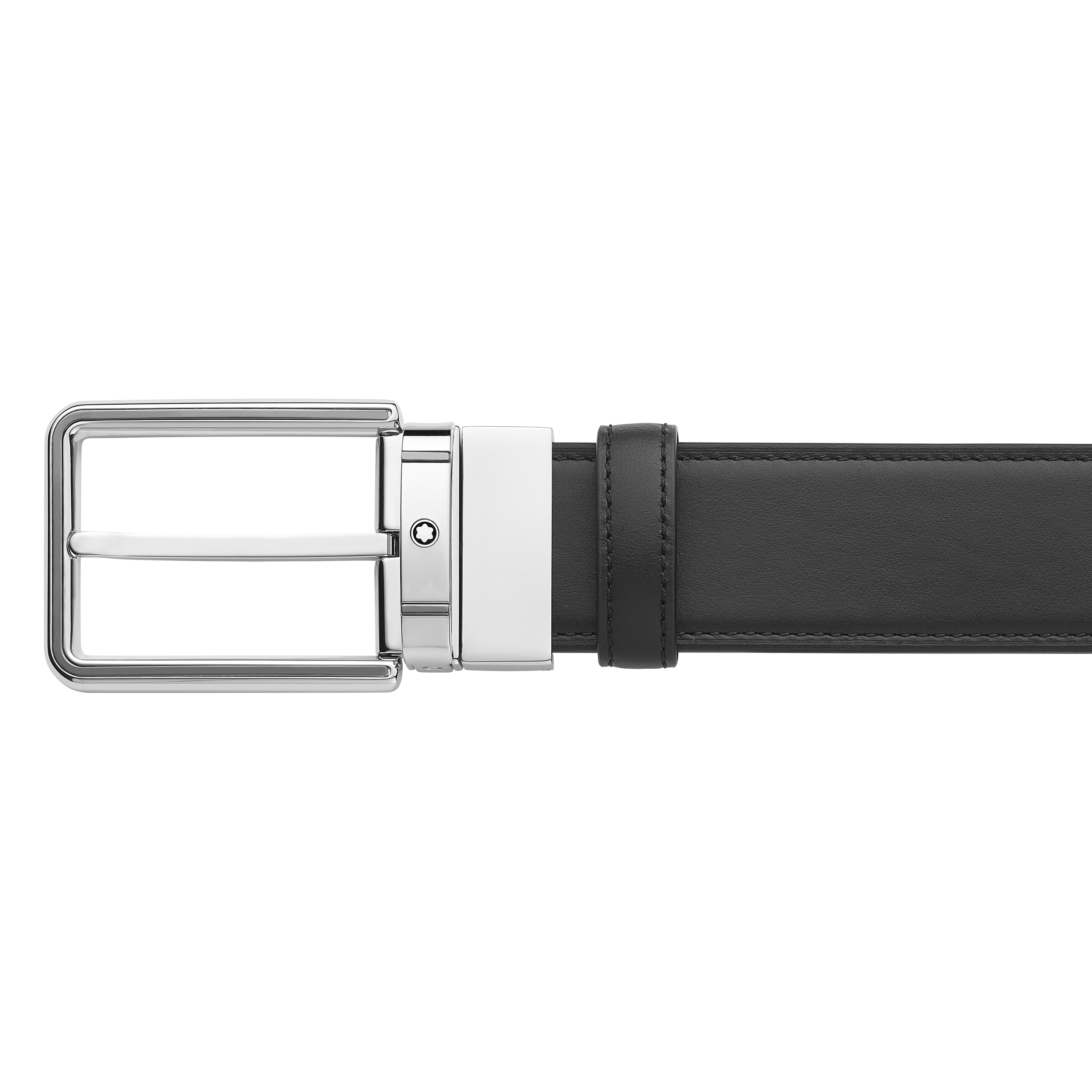Rectangular Black Detail Shiny Palladium finish Pin Buckle Belt, image 1
