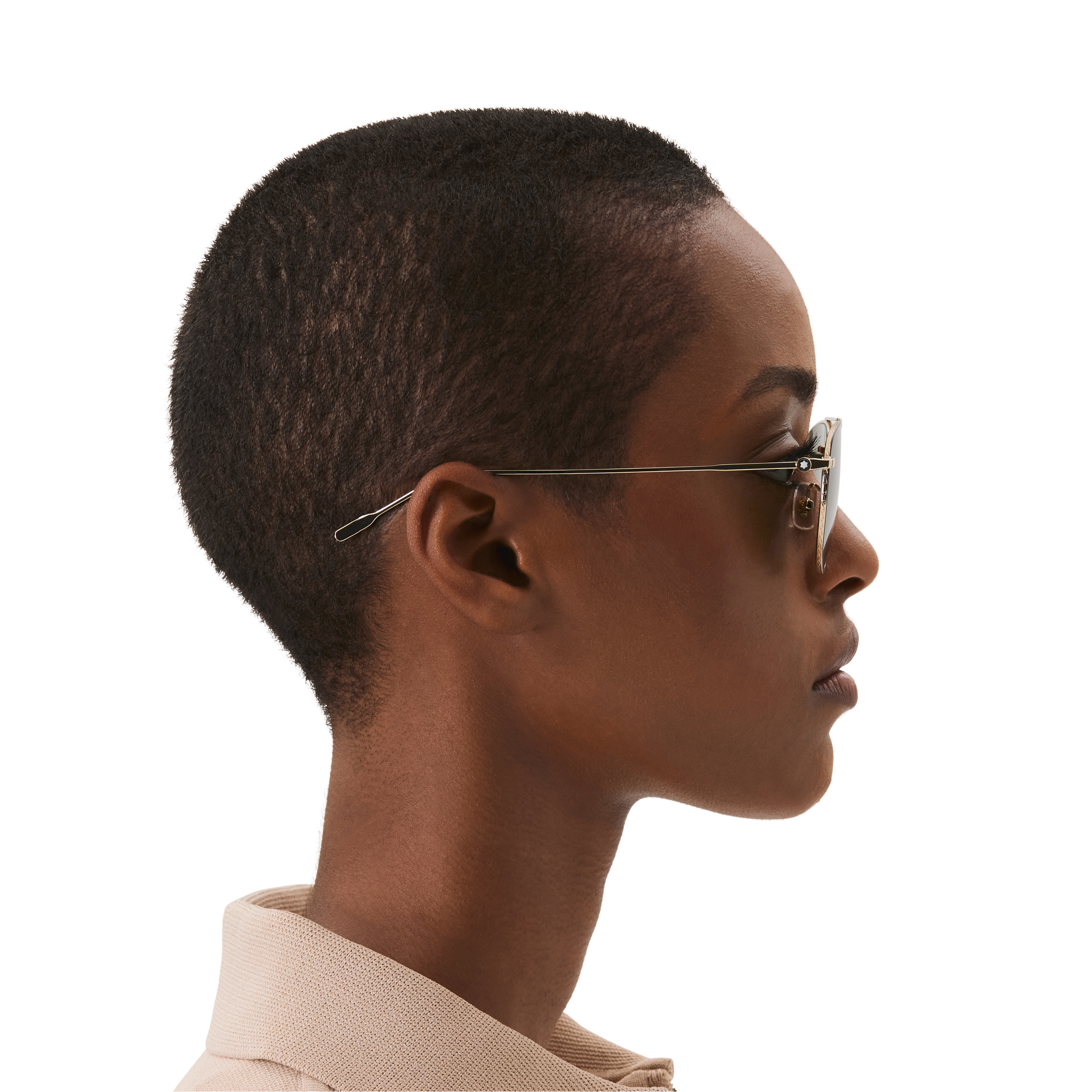 Round Sunglasses with Gold-Colored Metal Frame and Green Lenses, image 3